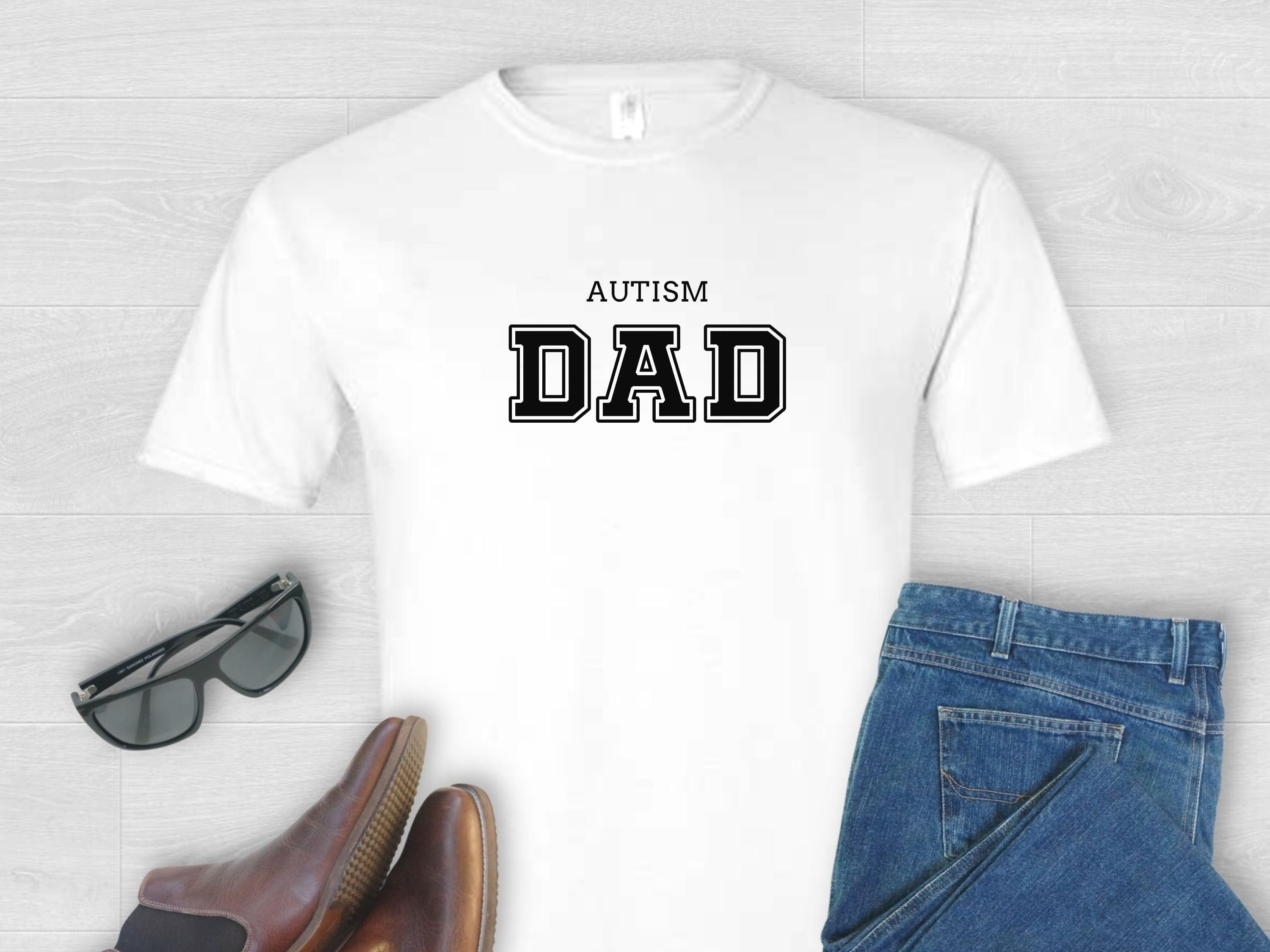 Autism Dad College Tee-White-Neurodiversity, ADHD & Autism Awareness & Acceptance T-Shirt by Daily Bloom