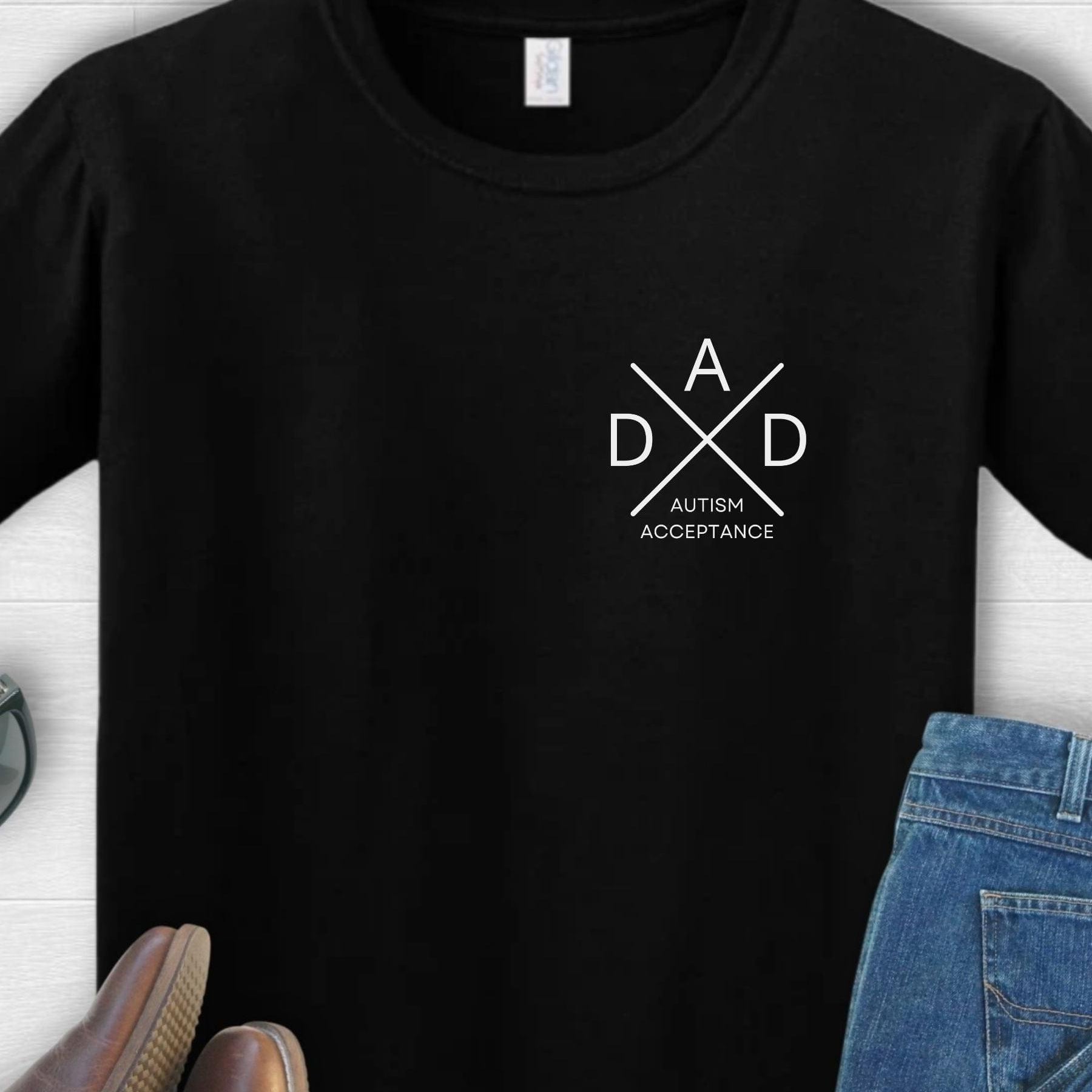 Autism Dad Cross Tee-Black-Neurodiversity, ADHD & Autism Awareness & Acceptance T-Shirt by Daily Bloom