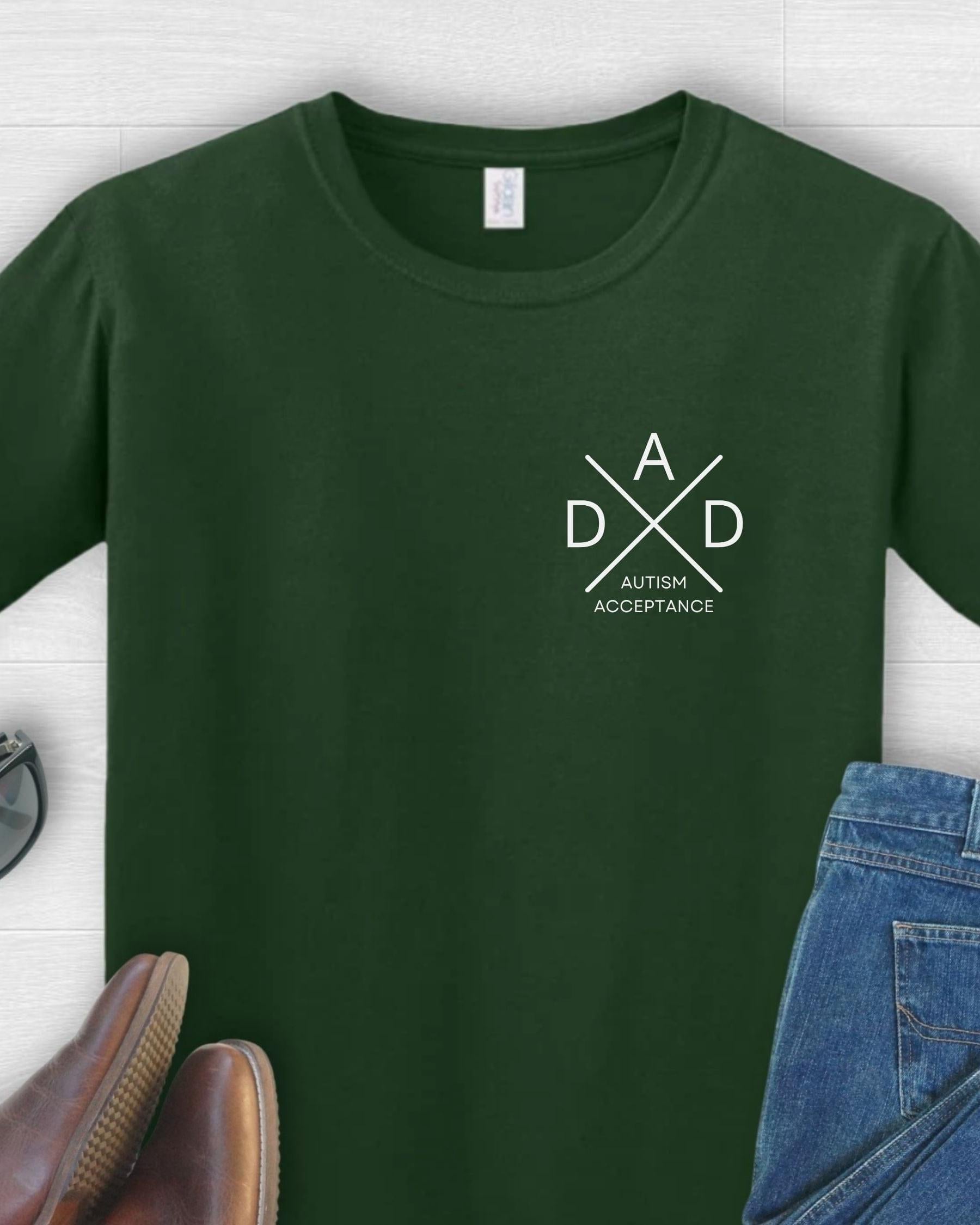 Autism Dad Cross Tee-Forest Green-Neurodiversity, ADHD & Autism Awareness & Acceptance T-Shirt by Daily Bloom