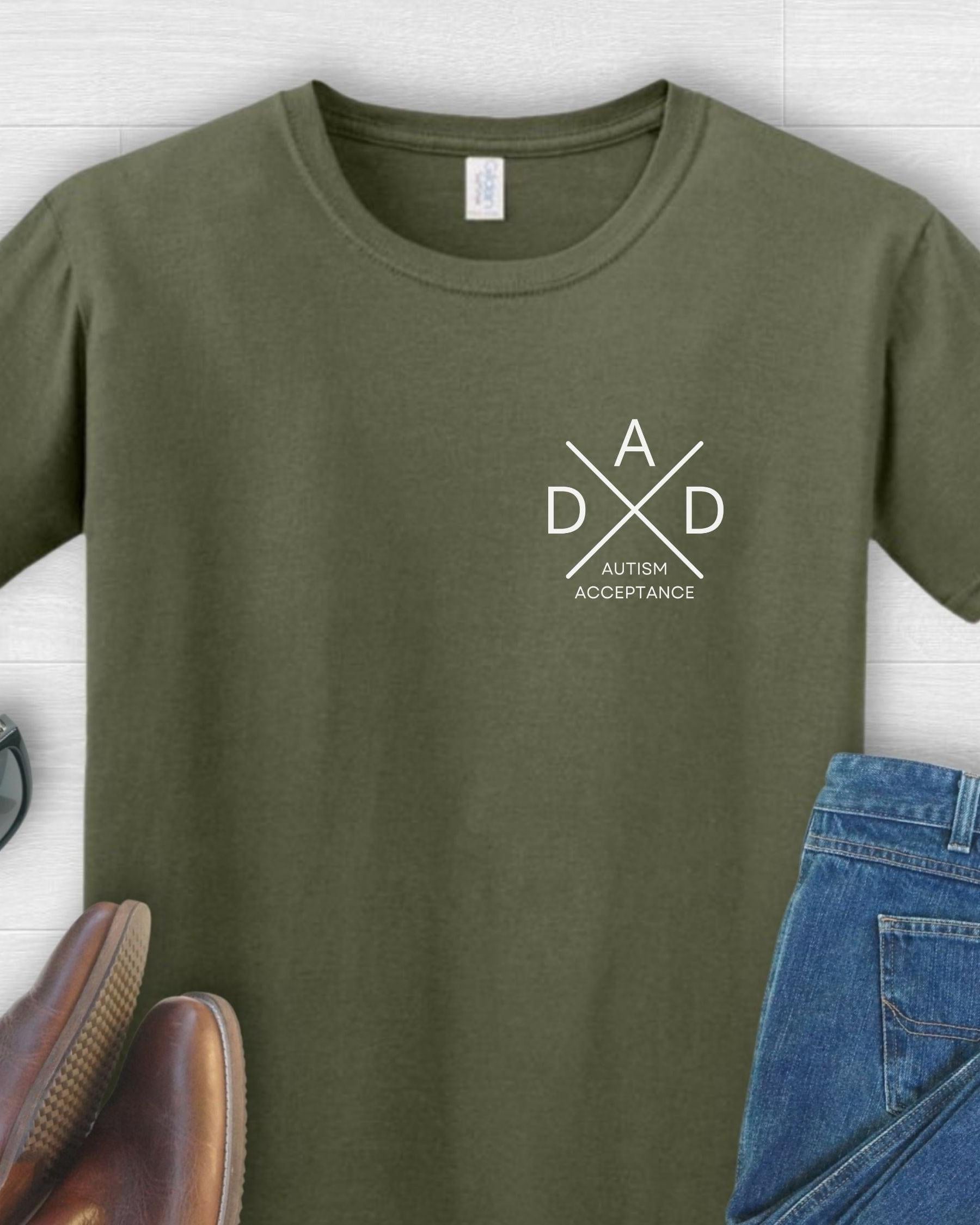 Autism Dad Cross Tee-Military Green-Neurodiversity, ADHD & Autism Awareness & Acceptance T-Shirt by Daily Bloom