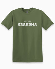 Autism Grandma College Tee-Military Green-Neurodiversity, ADHD & Autism Awareness & Acceptance T-Shirt by Daily Bloom