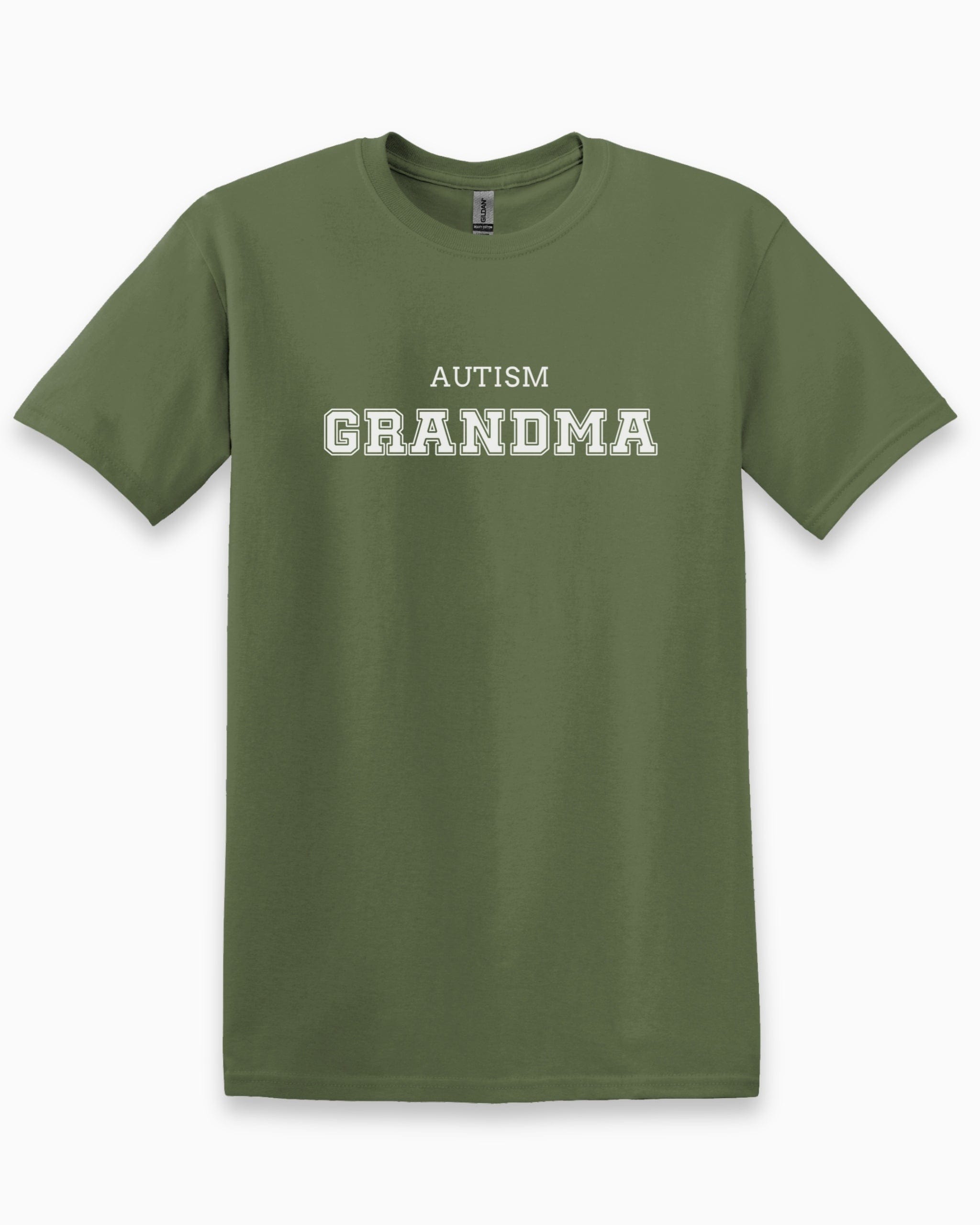Autism Grandma College Tee-Military Green-Neurodiversity, ADHD & Autism Awareness & Acceptance T-Shirt by Daily Bloom