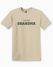 Autism Grandma College Tee-Sand-Neurodiversity, ADHD & Autism Awareness & Acceptance T-Shirt by Daily Bloom