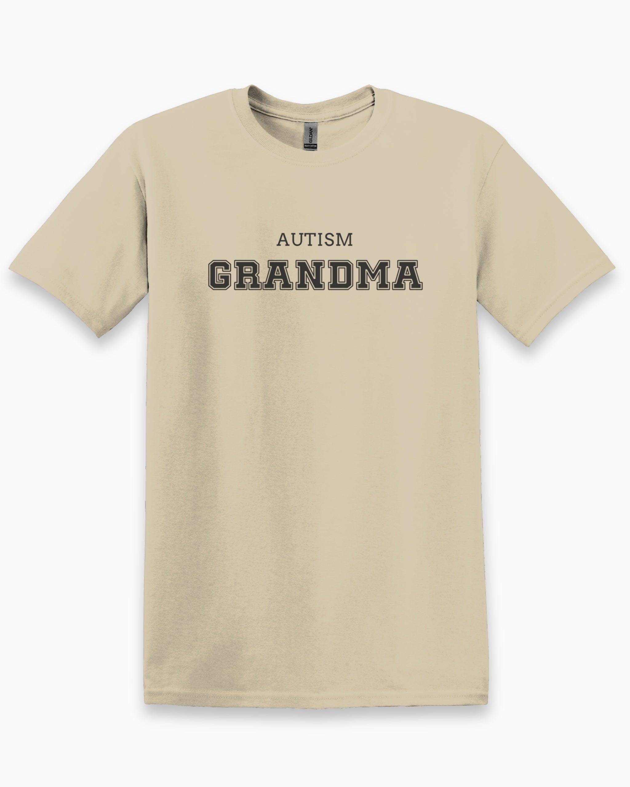 Autism Grandma College Tee-Sand-Neurodiversity, ADHD & Autism Awareness & Acceptance T-Shirt by Daily Bloom