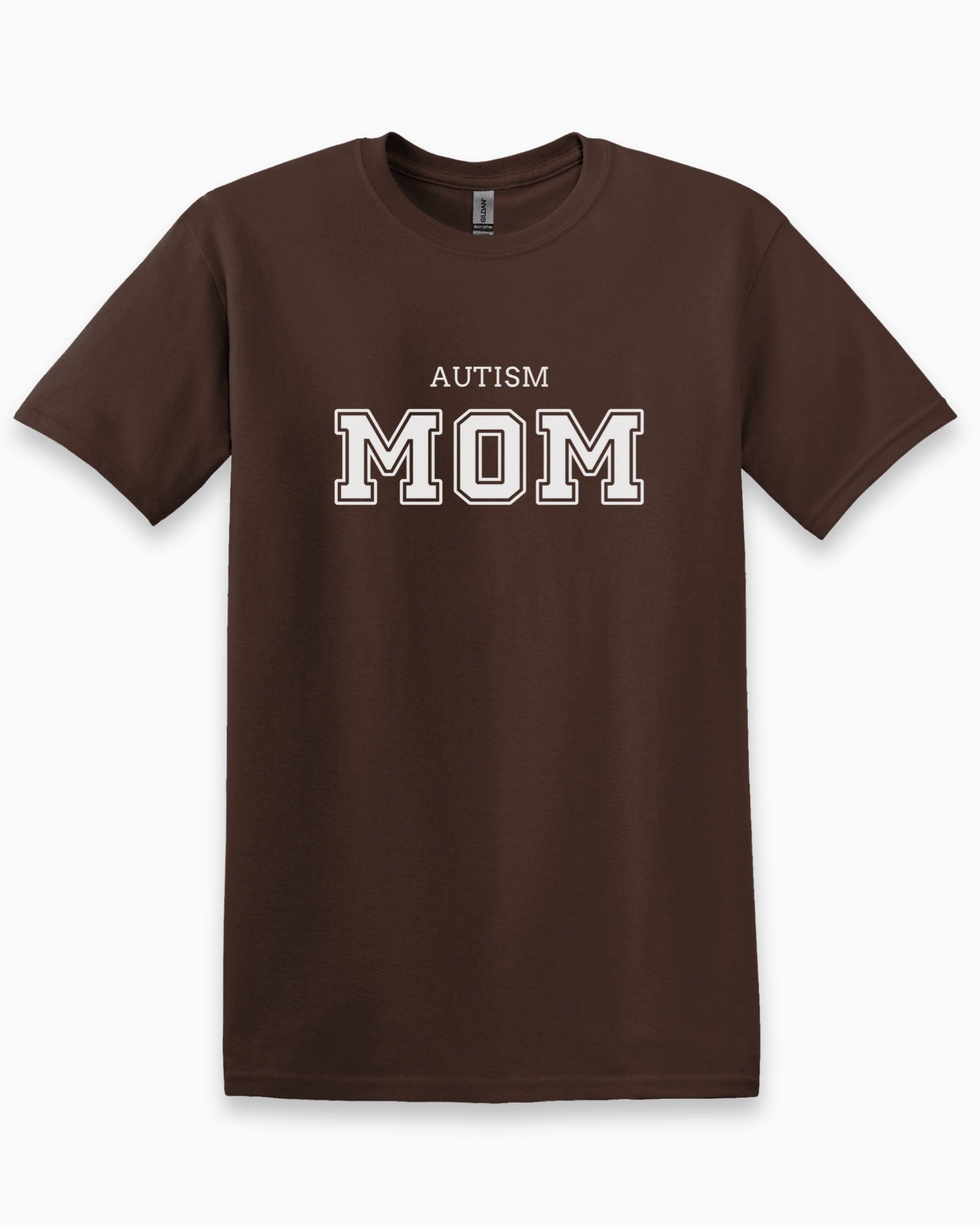 Autism Mom College Tee-Dark Chocolate-Neurodiversity, ADHD & Autism Awareness & Acceptance T-Shirt by Daily Bloom