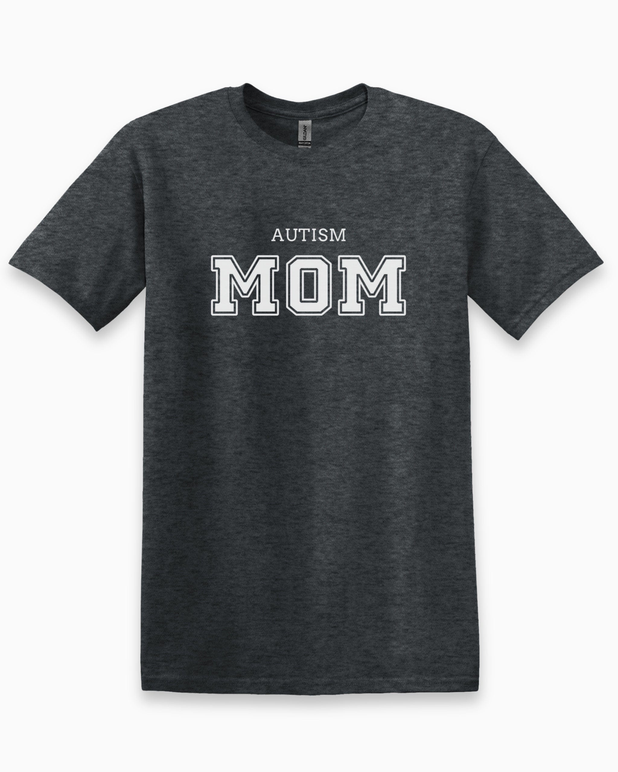 Autism Mom College Tee-Dark Heather Grey-Neurodiversity, ADHD & Autism Awareness & Acceptance T-Shirt by Daily Bloom