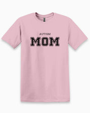 Autism Mom College Tee-Light Pink-Neurodiversity, ADHD & Autism Awareness & Acceptance T-Shirt by Daily Bloom