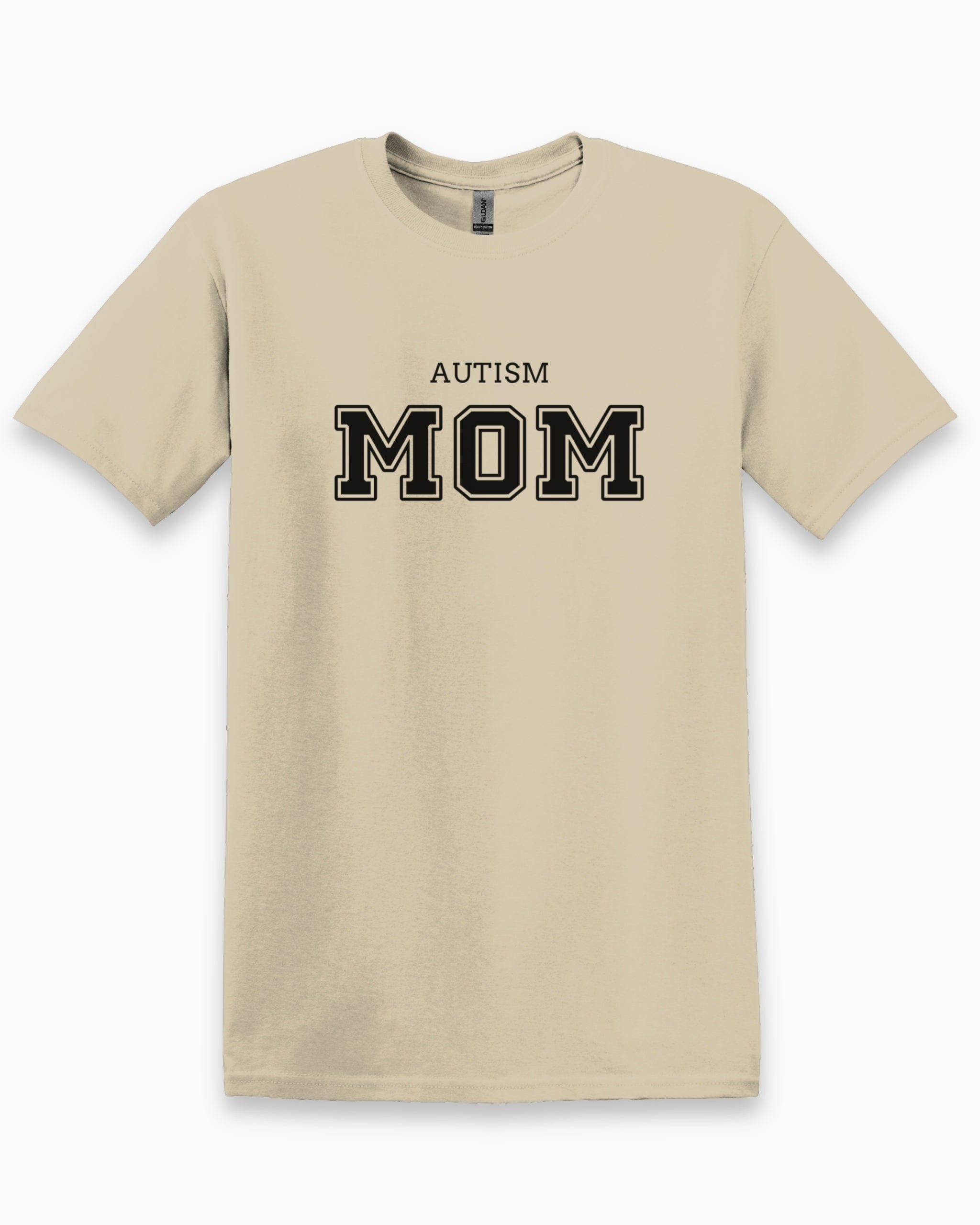 Autism Mom College Tee-Sand-Neurodiversity, ADHD & Autism Awareness & Acceptance T-Shirt by Daily Bloom