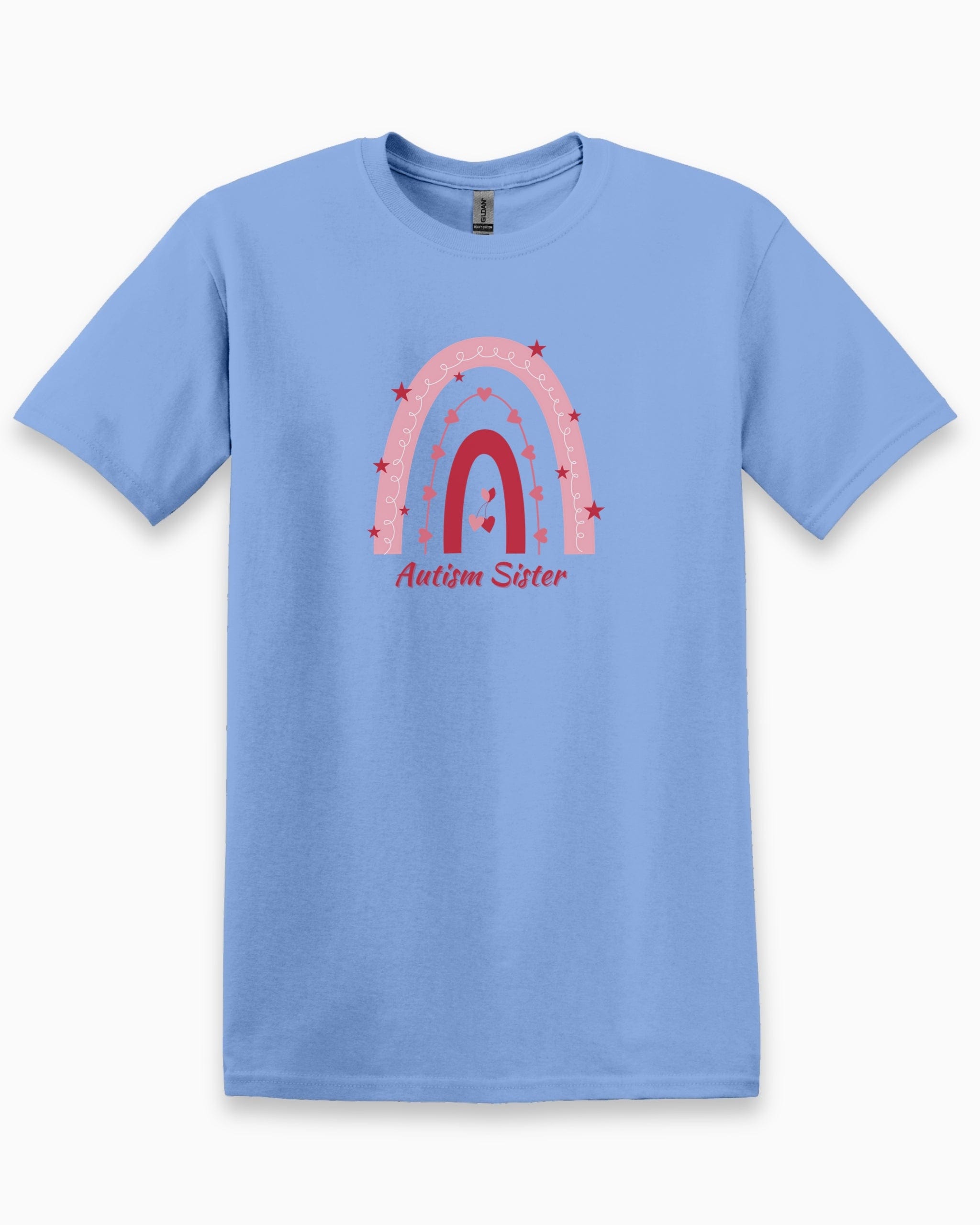Autism Sister Rainbow Tee-Carolina Blue-Neurodiversity, ADHD & Autism Awareness & Acceptance T-Shirt by Daily Bloom