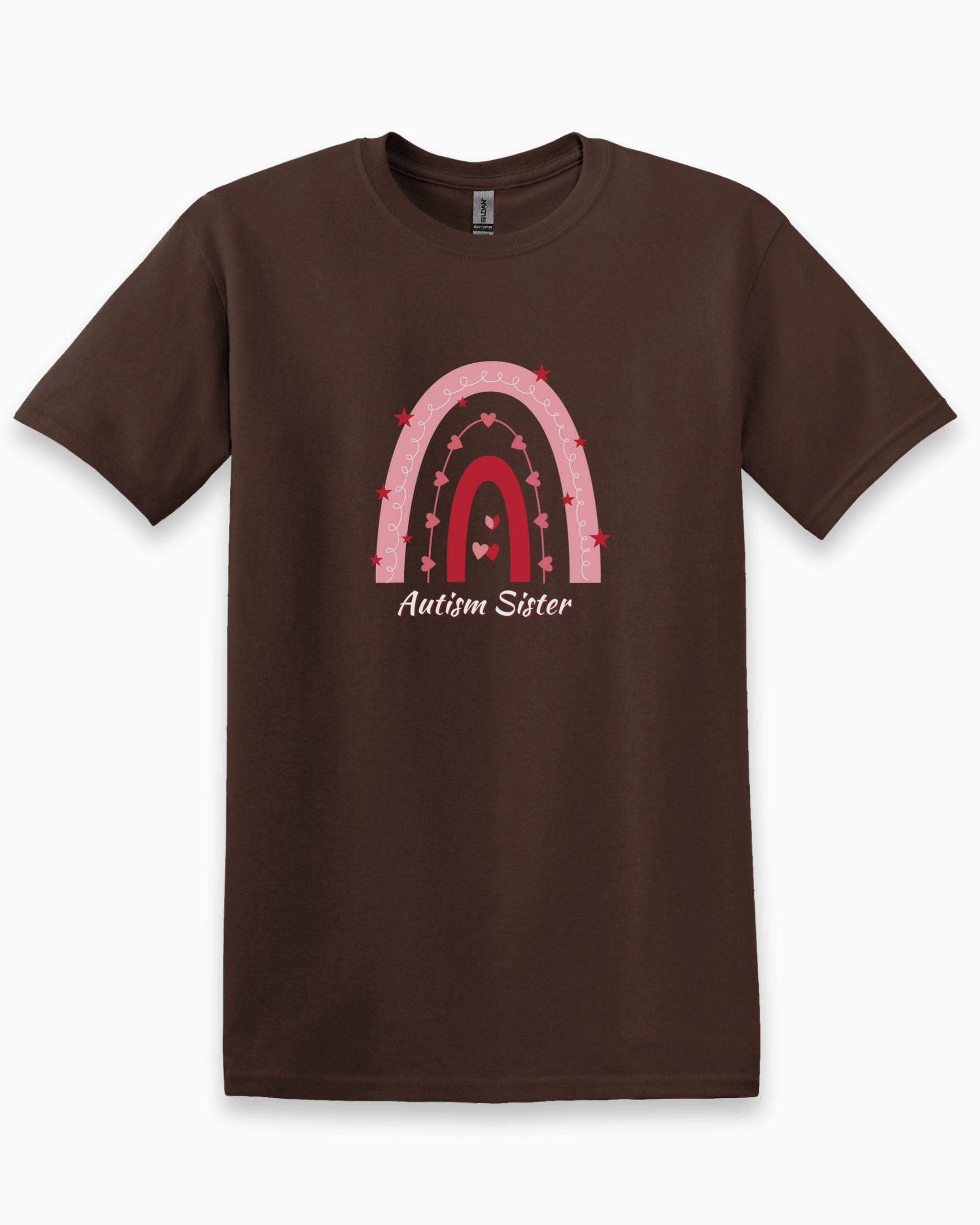 Autism Sister Rainbow Tee-Dark Chocolate-Neurodiversity, ADHD & Autism Awareness & Acceptance T-Shirt by Daily Bloom