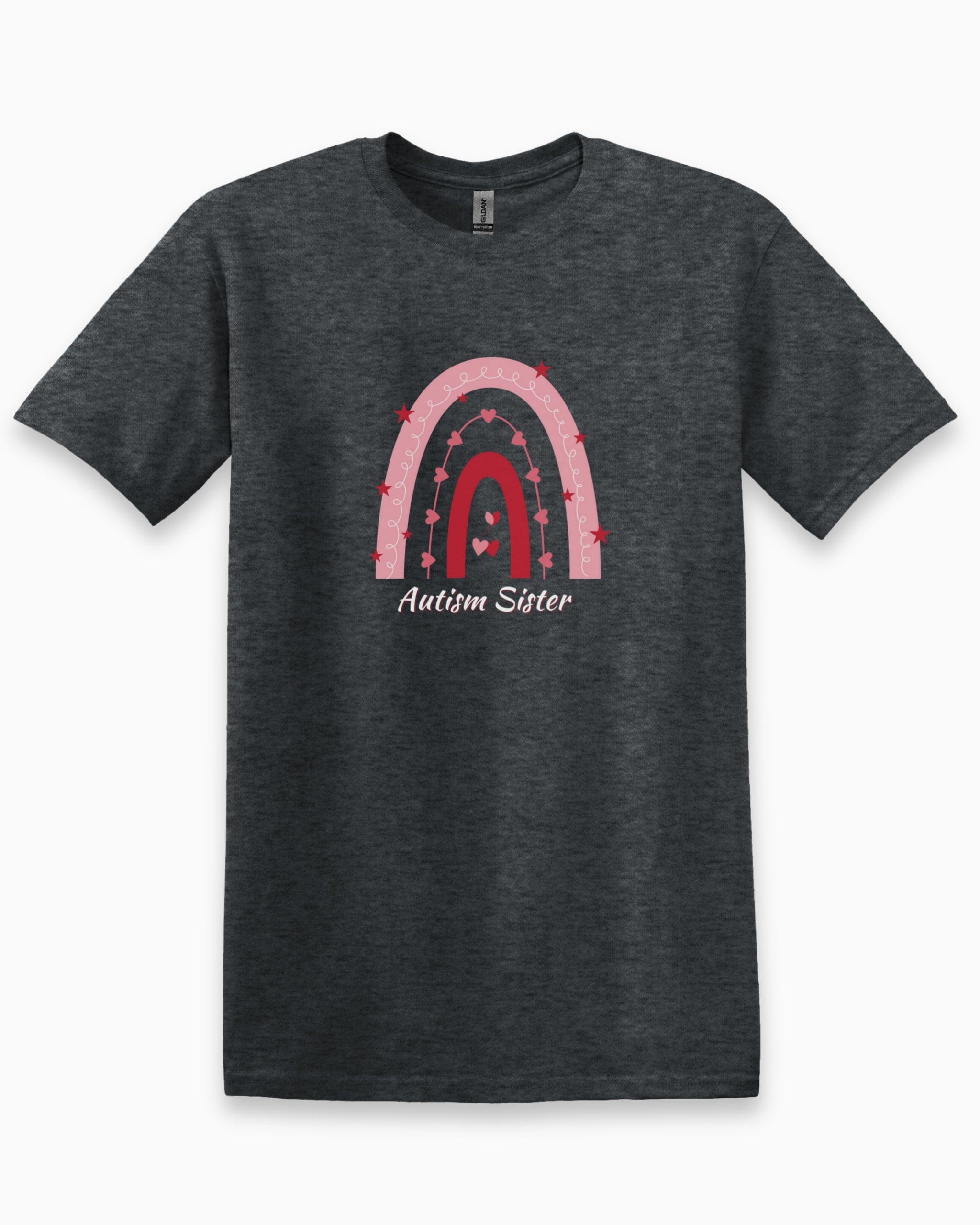 Autism Sister Rainbow Tee-Dark Heather Grey-Neurodiversity, ADHD & Autism Awareness & Acceptance T-Shirt by Daily Bloom