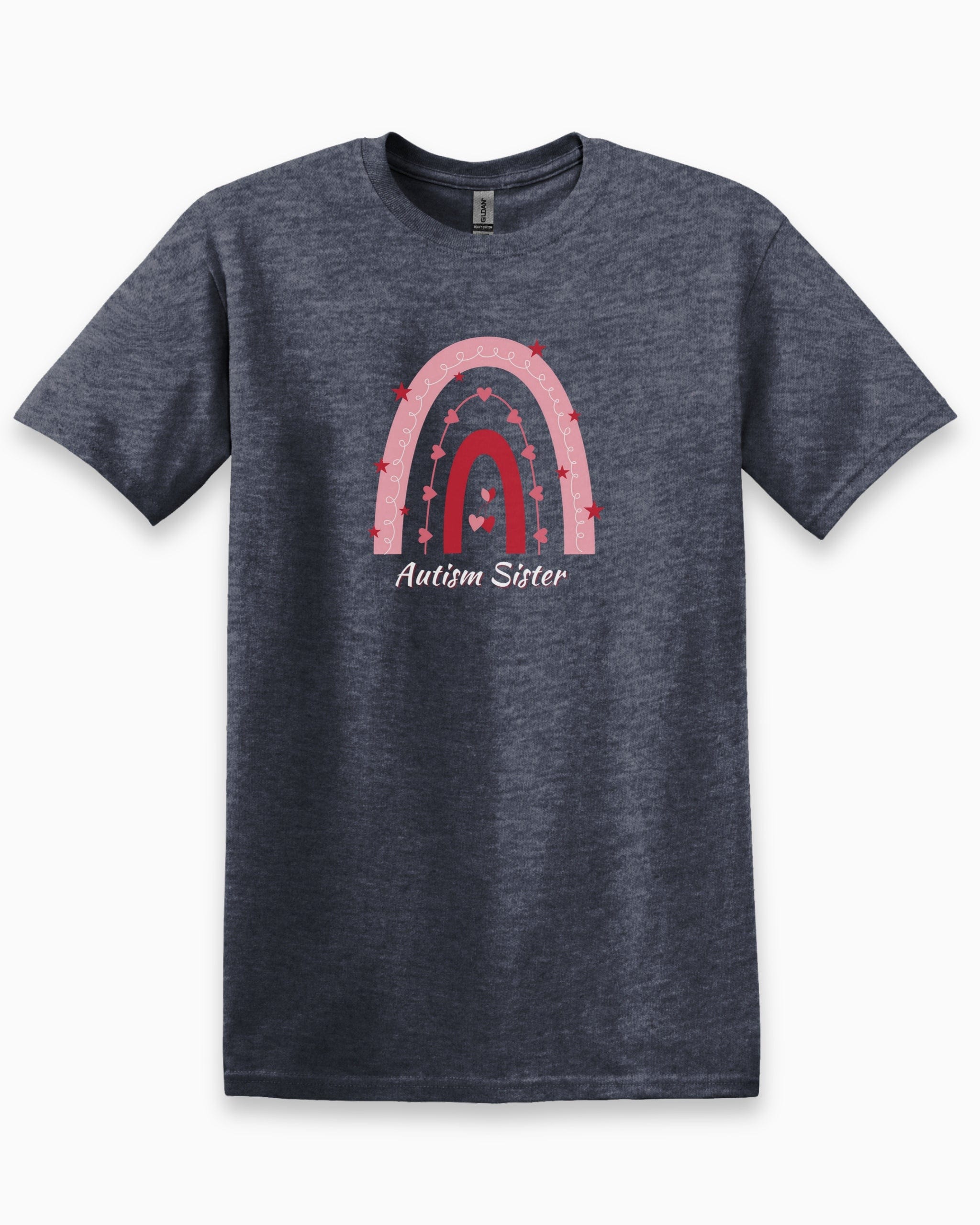 Autism Sister Rainbow Tee-Heather Navy-Neurodiversity, ADHD & Autism Awareness & Acceptance T-Shirt by Daily Bloom