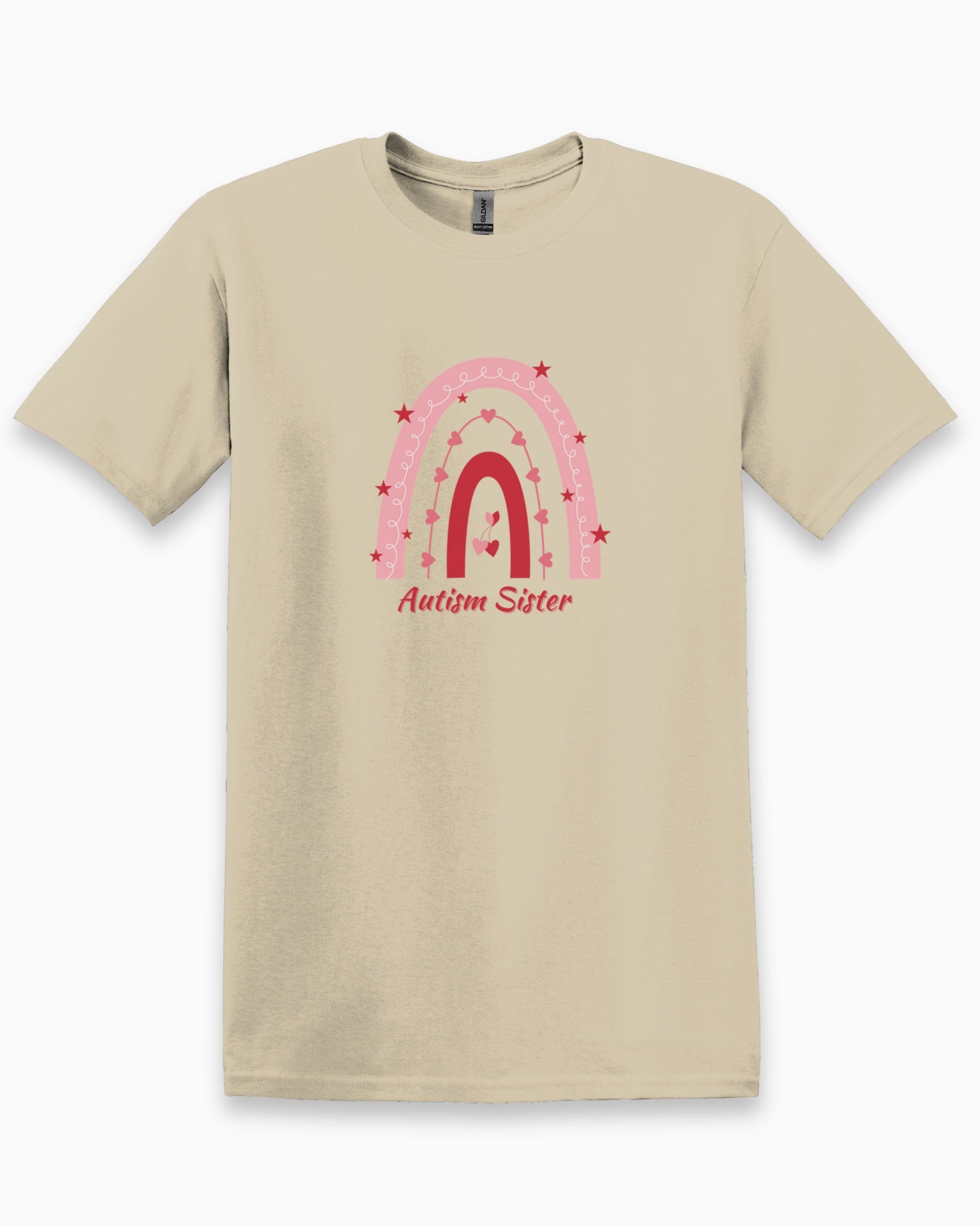 Autism Sister Rainbow Tee-Sand-Neurodiversity, ADHD & Autism Awareness & Acceptance T-Shirt by Daily Bloom