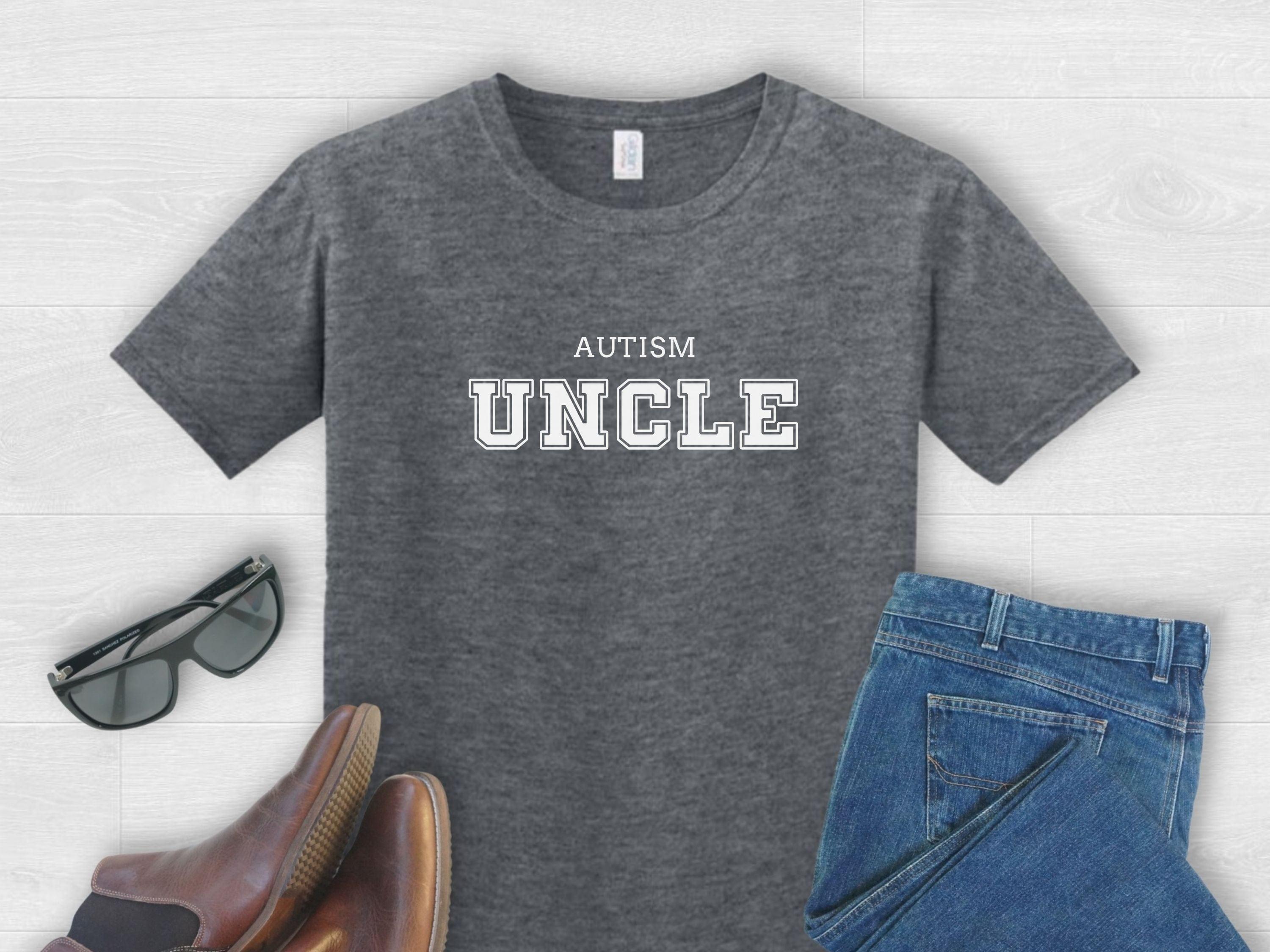 Autism Uncle College Tee-Dark Heather-Neurodiversity, ADHD & Autism Awareness & Acceptance T-Shirt by Daily Bloom