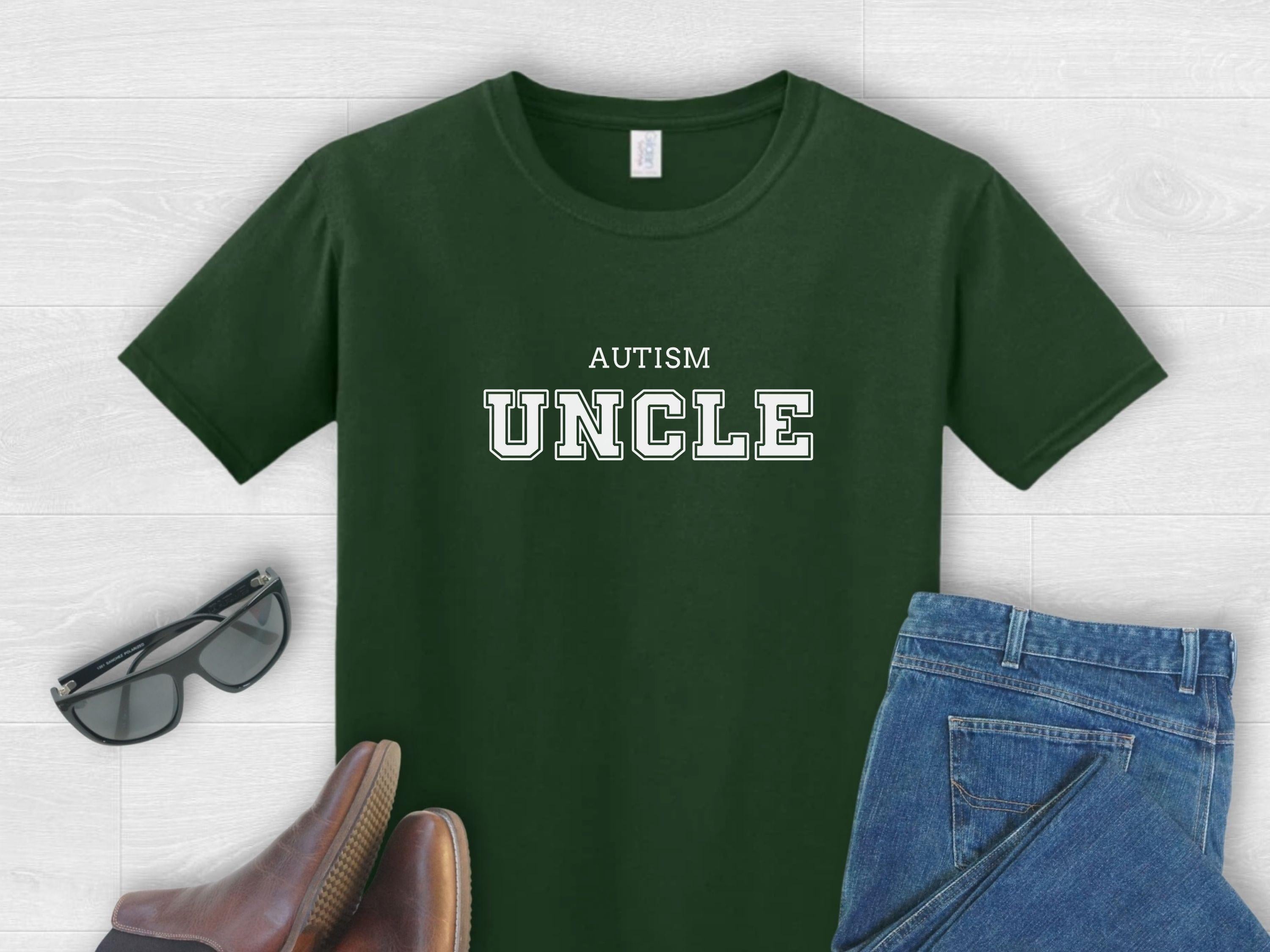 Autism Uncle College Tee-Forest Green-Neurodiversity, ADHD & Autism Awareness & Acceptance T-Shirt by Daily Bloom