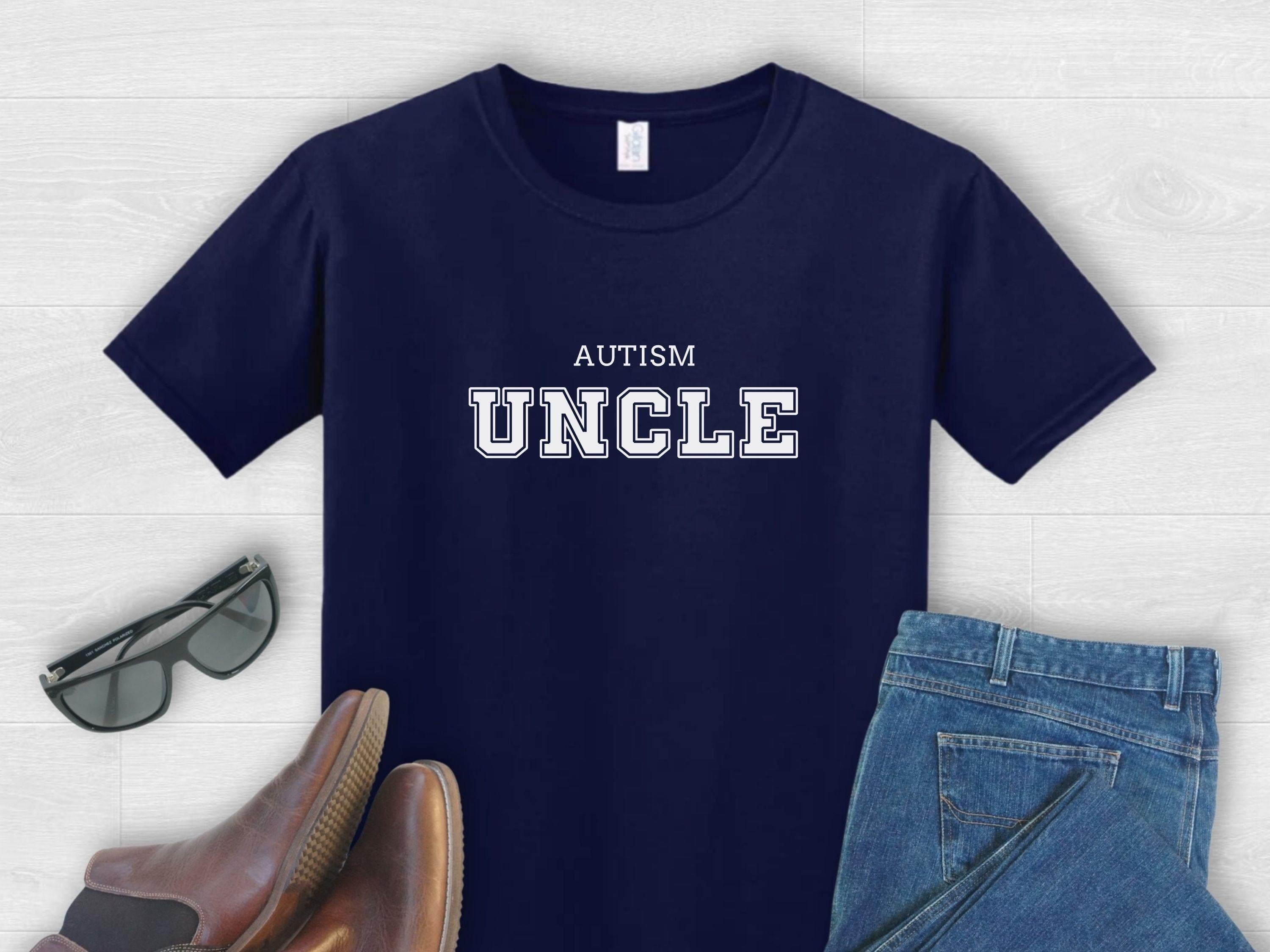 Autism Uncle College Tee-Navy-Neurodiversity, ADHD & Autism Awareness & Acceptance T-Shirt by Daily Bloom