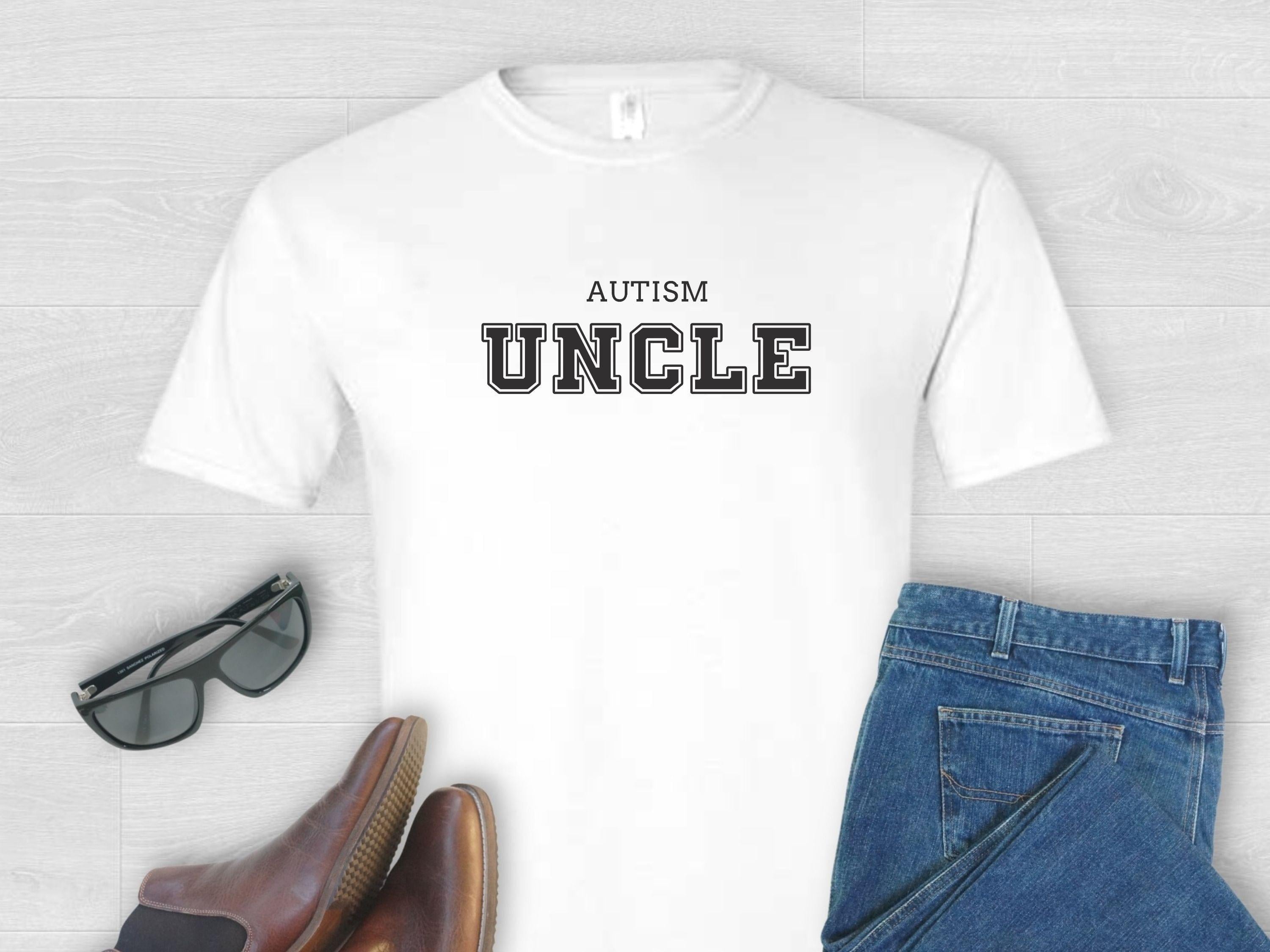 Autism Uncle College Tee-White-Neurodiversity, ADHD & Autism Awareness & Acceptance T-Shirt by Daily Bloom