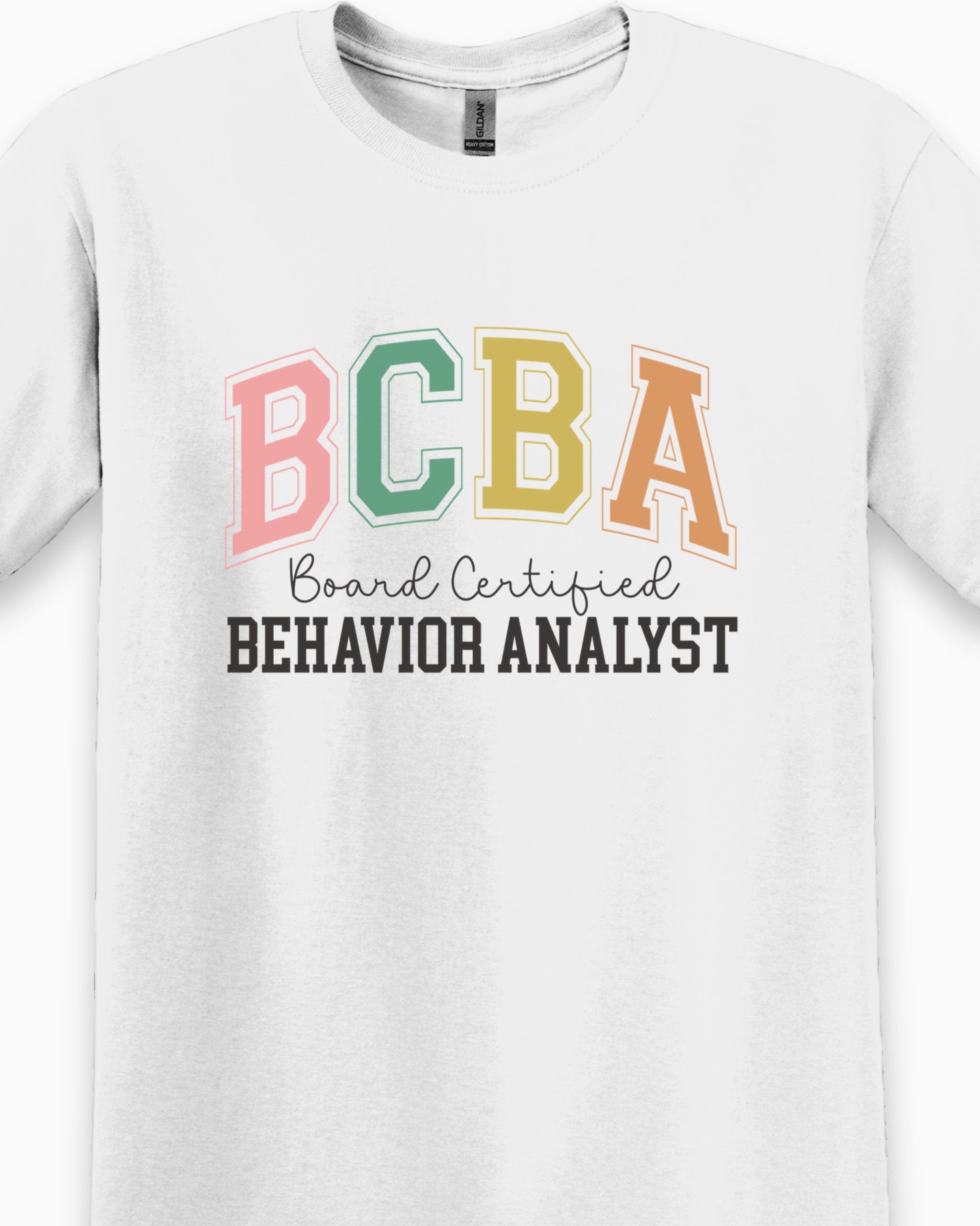 BCBA - Board Certified Behavior Analyst College Style Tee-Neurodiversity, ADHD & Autism Awareness & Acceptance T-Shirt by Daily Bloom