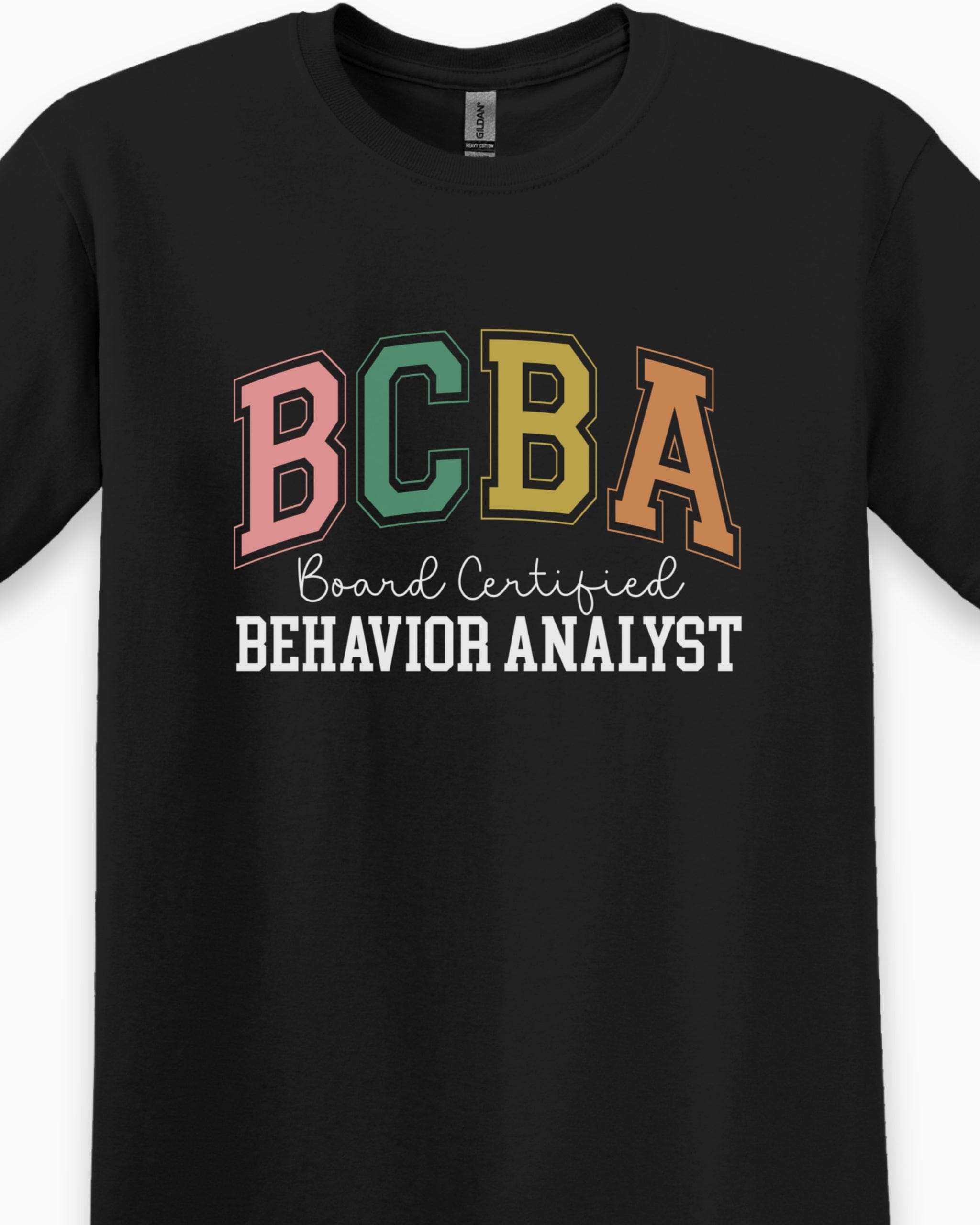 BCBA - Board Certified Behavior Analyst College Style Tee-Neurodiversity, ADHD & Autism Awareness & Acceptance T-Shirt by Daily Bloom