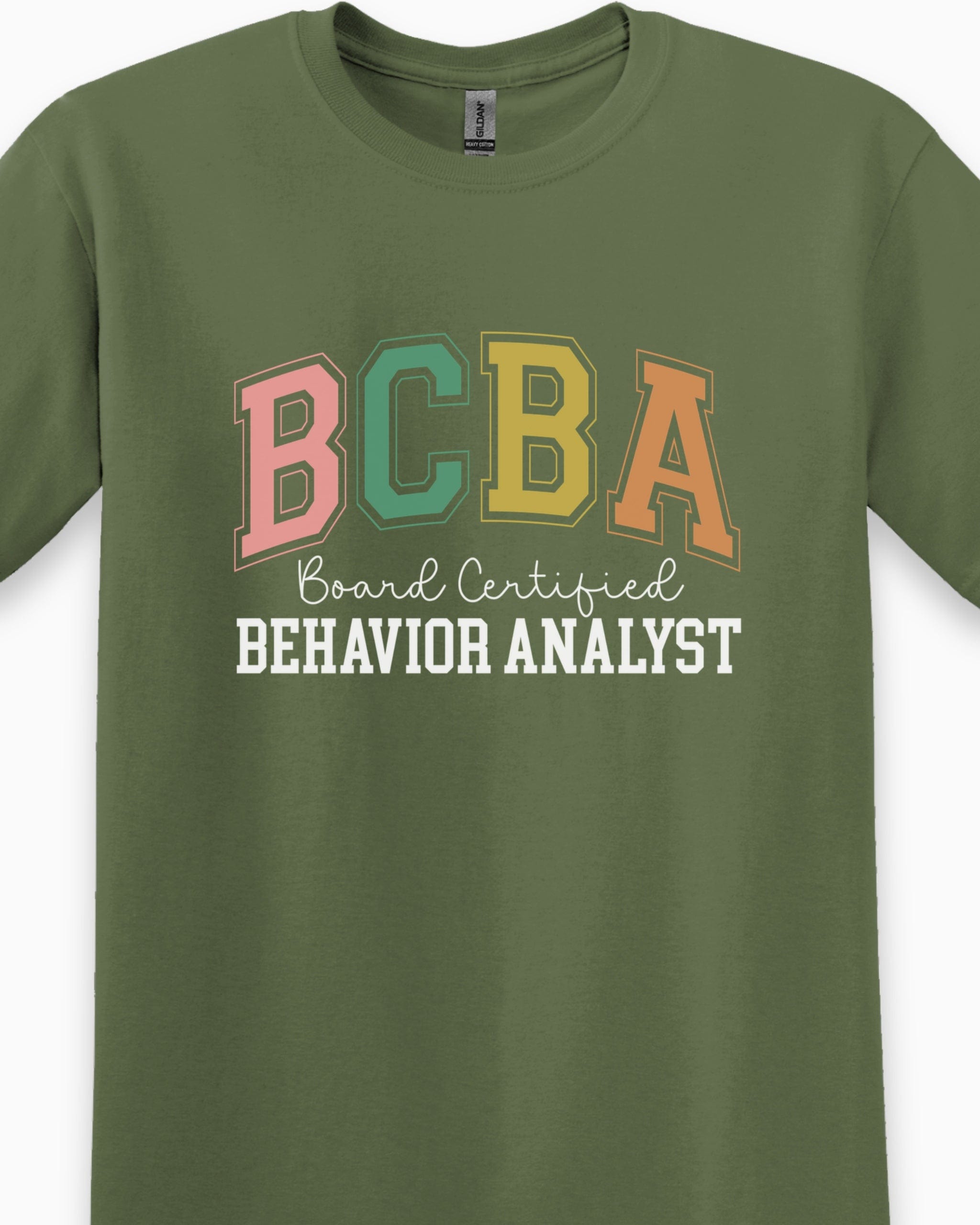 BCBA - Board Certified Behavior Analyst College Style Tee-Neurodiversity, ADHD & Autism Awareness & Acceptance T-Shirt by Daily Bloom