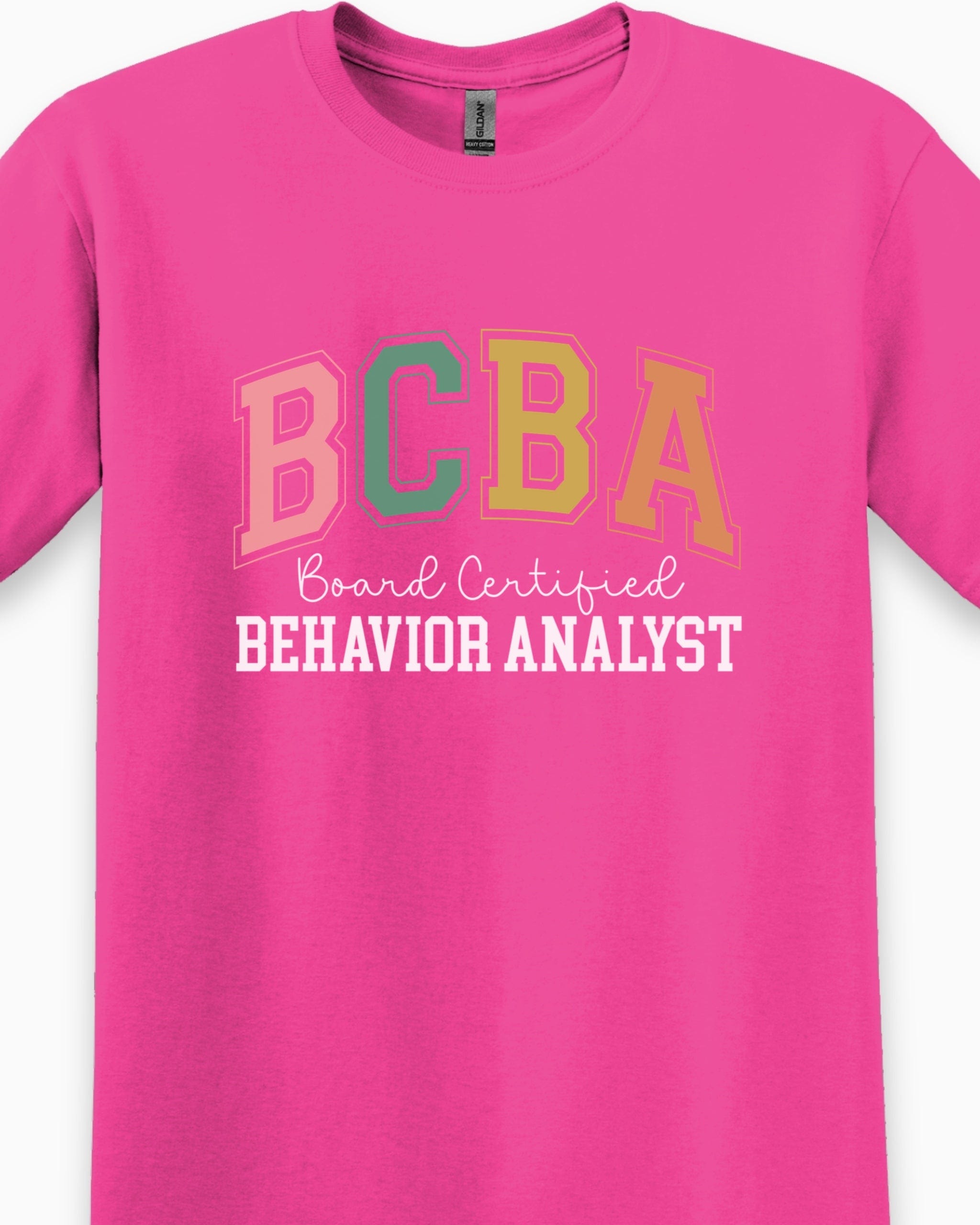 BCBA - Board Certified Behavior Analyst College Style Tee-Neurodiversity, ADHD & Autism Awareness & Acceptance T-Shirt by Daily Bloom
