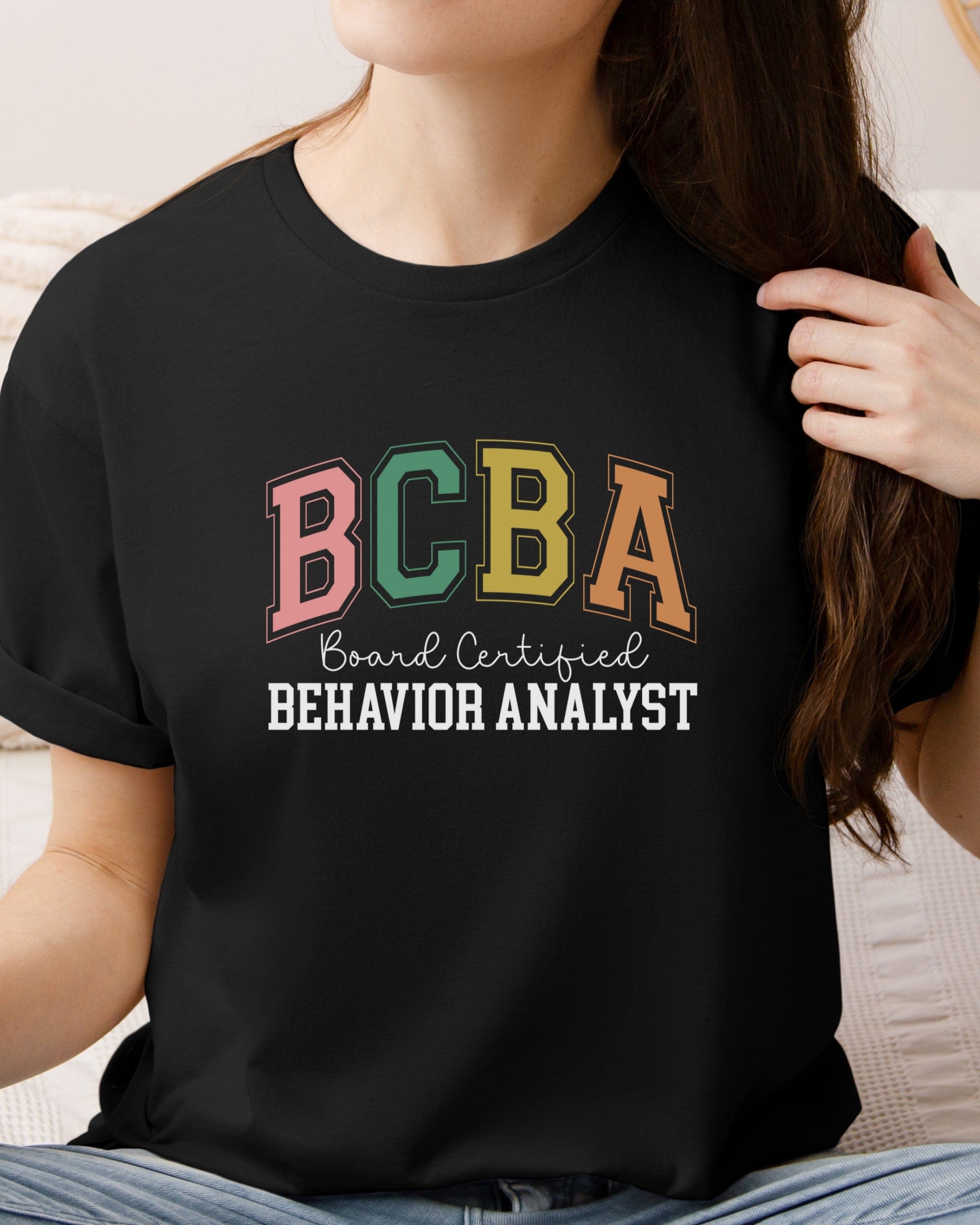BCBA - Board Certified Behavior Analyst College Style Tee-Neurodiversity, ADHD & Autism Awareness & Acceptance T-Shirt by Daily Bloom