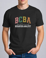 BCBA - Board Certified Behavior Analyst College Style Tee-Neurodiversity, ADHD & Autism Awareness & Acceptance T-Shirt by Daily Bloom