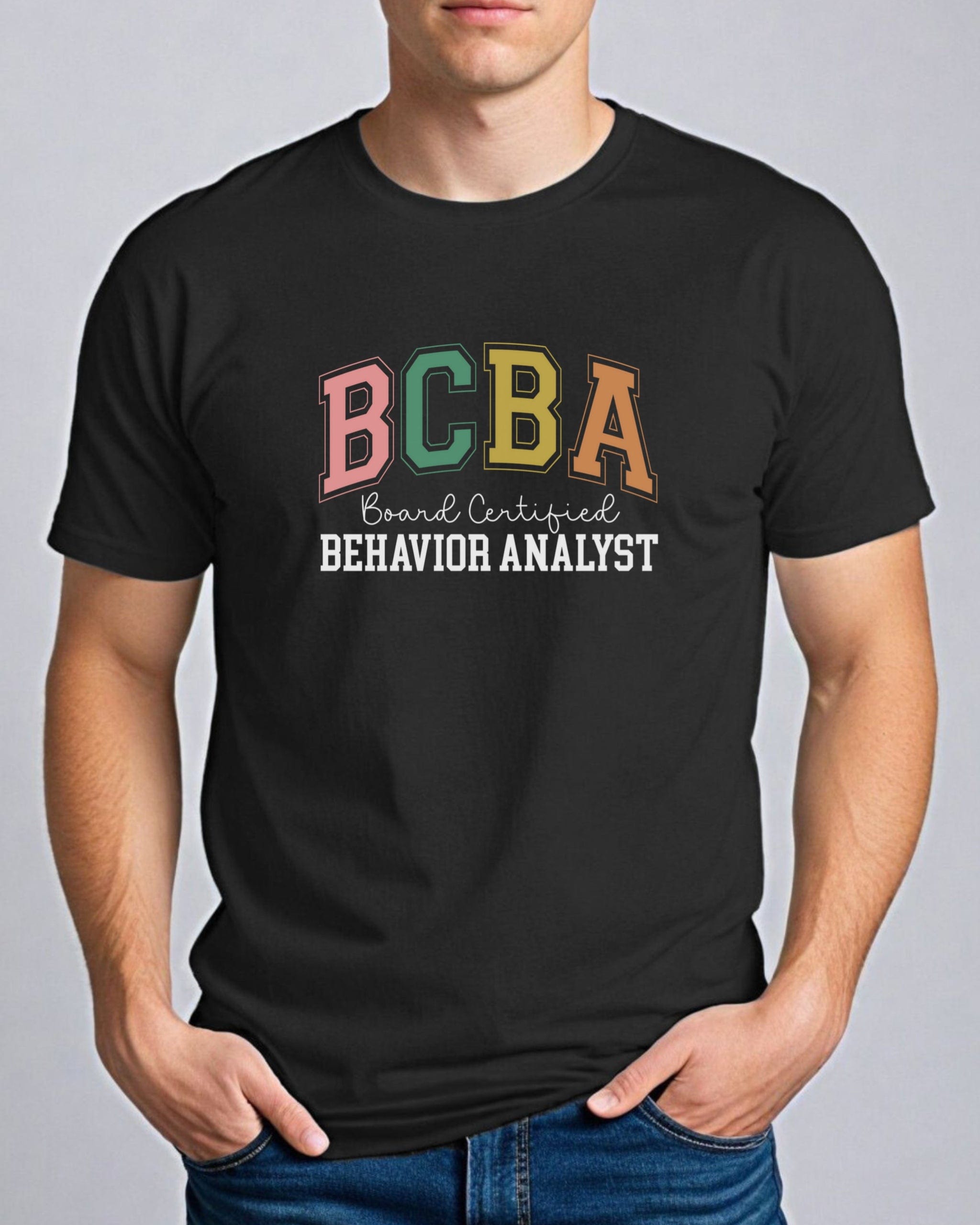 BCBA - Board Certified Behavior Analyst College Style Tee-Neurodiversity, ADHD & Autism Awareness & Acceptance T-Shirt by Daily Bloom