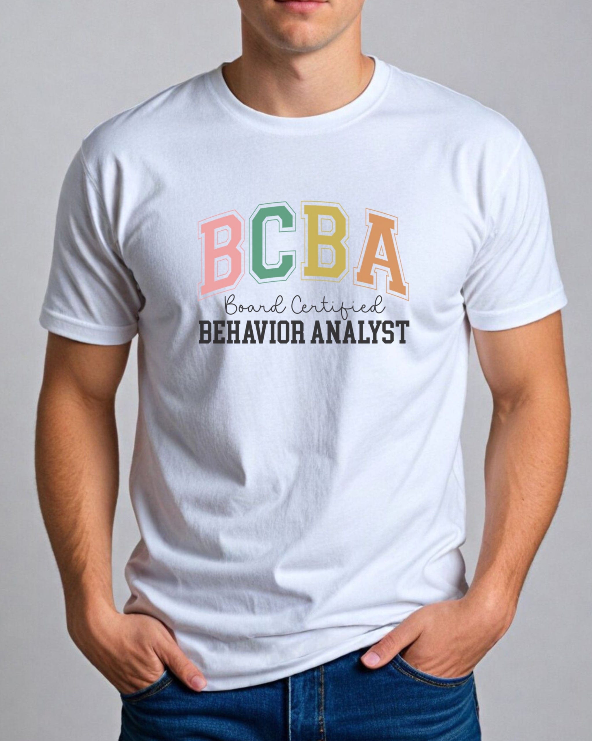 BCBA - Board Certified Behavior Analyst College Style Tee-Neurodiversity, ADHD & Autism Awareness & Acceptance T-Shirt by Daily Bloom