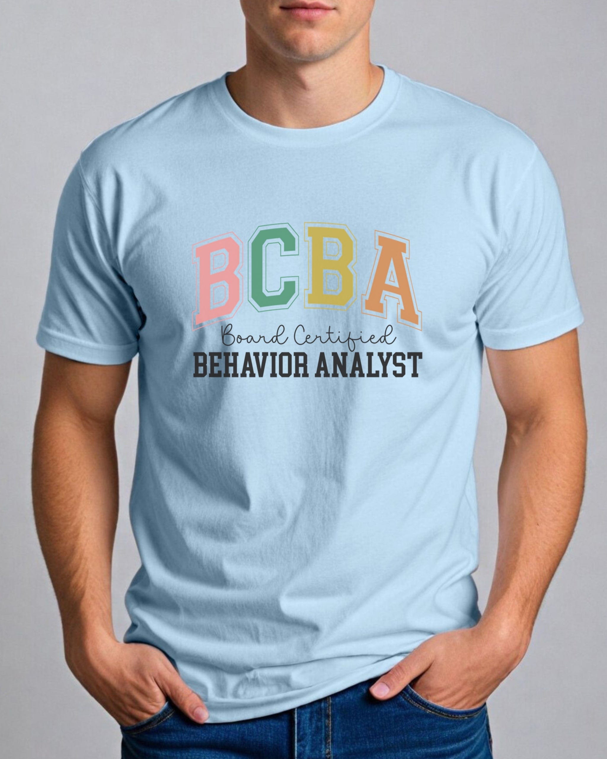 BCBA - Board Certified Behavior Analyst College Style Tee-Neurodiversity, ADHD & Autism Awareness & Acceptance T-Shirt by Daily Bloom
