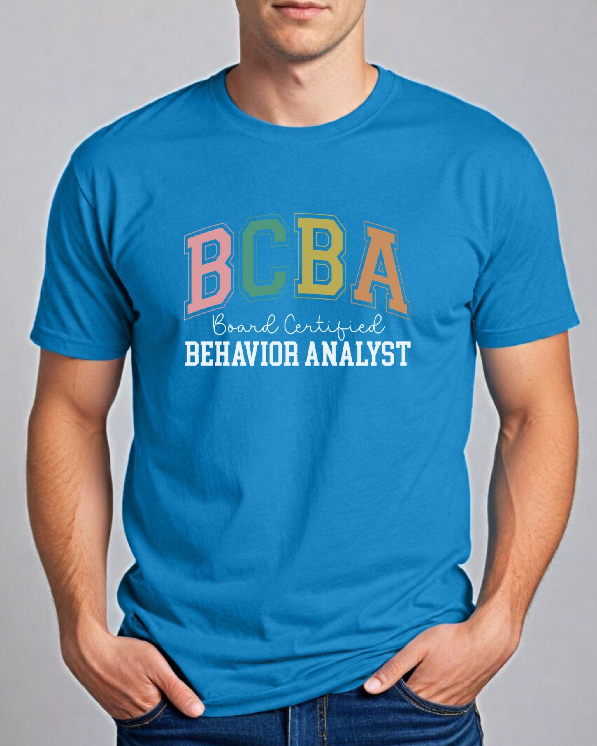BCBA - Board Certified Behavior Analyst College Style Tee-Neurodiversity, ADHD & Autism Awareness & Acceptance T-Shirt by Daily Bloom