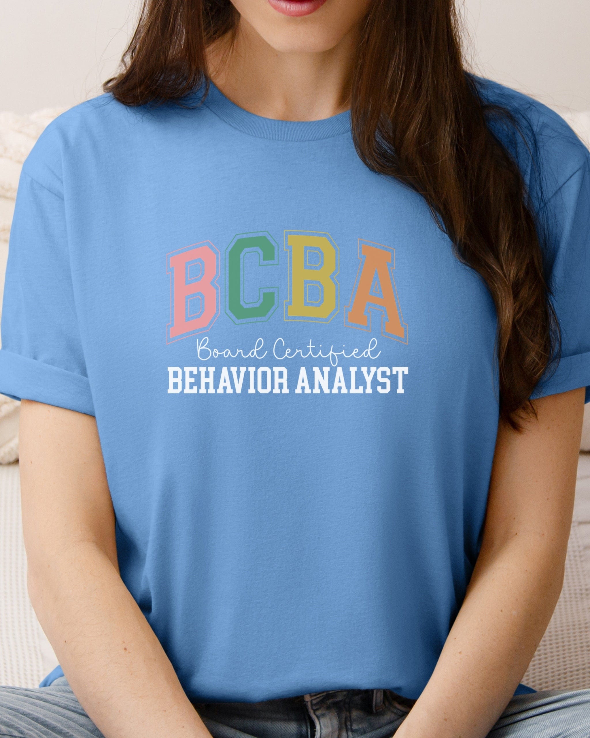 BCBA - Board Certified Behavior Analyst College Style Tee-Neurodiversity, ADHD & Autism Awareness & Acceptance T-Shirt by Daily Bloom