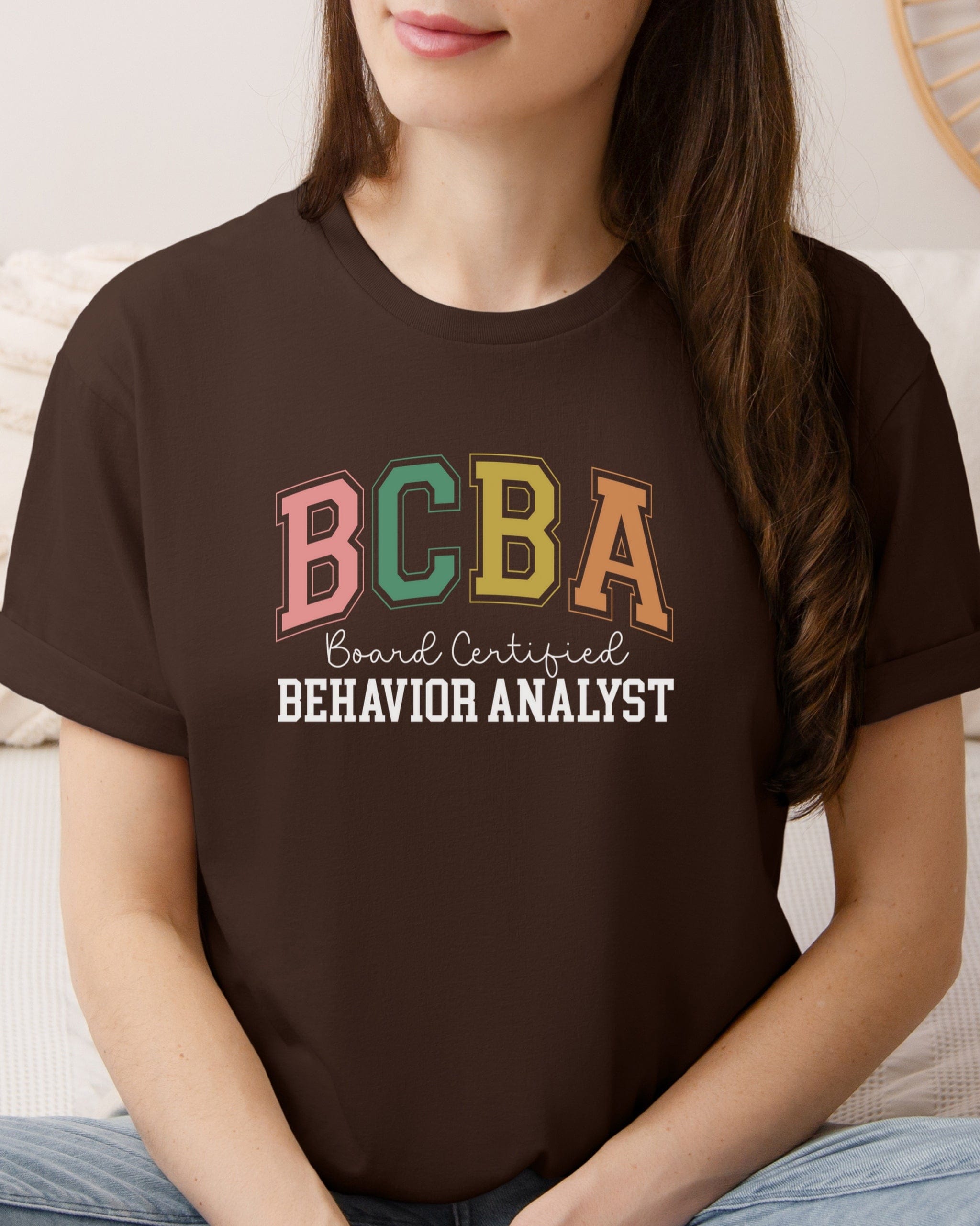 BCBA - Board Certified Behavior Analyst College Style Tee-Neurodiversity, ADHD & Autism Awareness & Acceptance T-Shirt by Daily Bloom