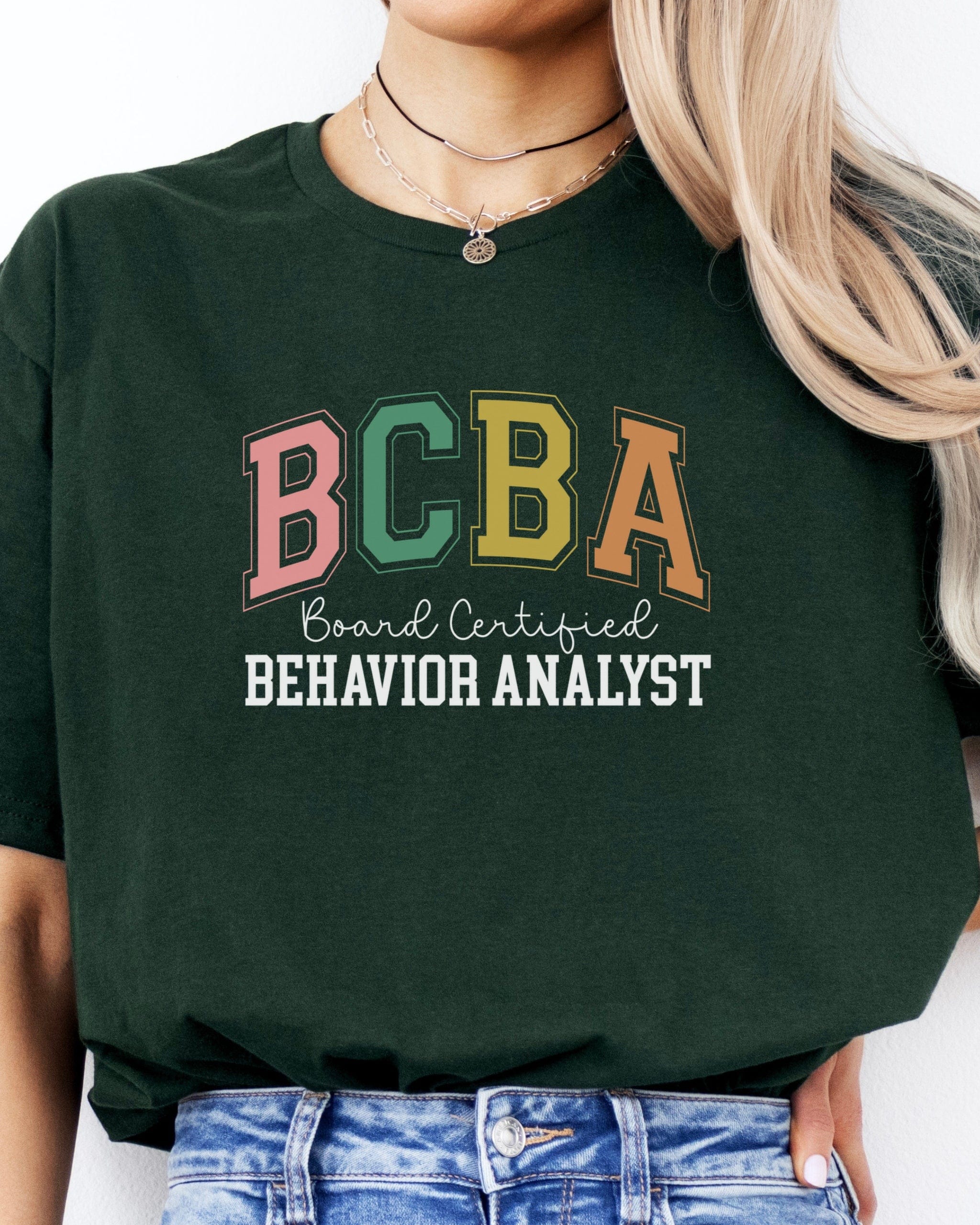 BCBA - Board Certified Behavior Analyst College Style Tee-Neurodiversity, ADHD & Autism Awareness & Acceptance T-Shirt by Daily Bloom