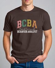 BCBA - Board Certified Behavior Analyst College Style Tee-Neurodiversity, ADHD & Autism Awareness & Acceptance T-Shirt by Daily Bloom