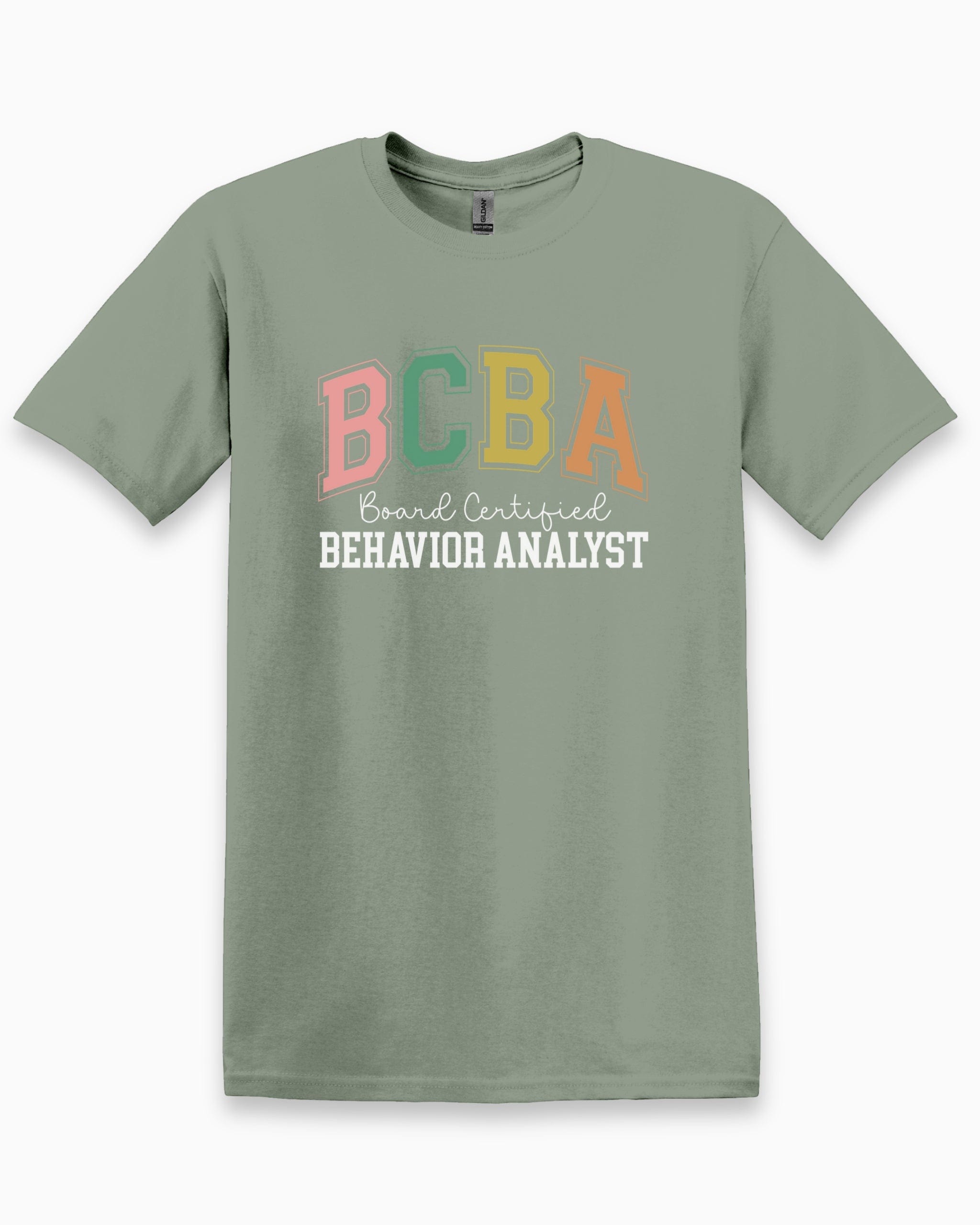 BCBA - Board Certified Behavior Analyst College Style Tee-Sage-Neurodiversity, ADHD & Autism Awareness & Acceptance T-Shirt by Daily Bloom
