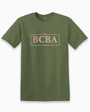 BCBA Outline Tee-Military Green-Neurodiversity, ADHD & Autism Awareness & Acceptance T-Shirt by Daily Bloom
