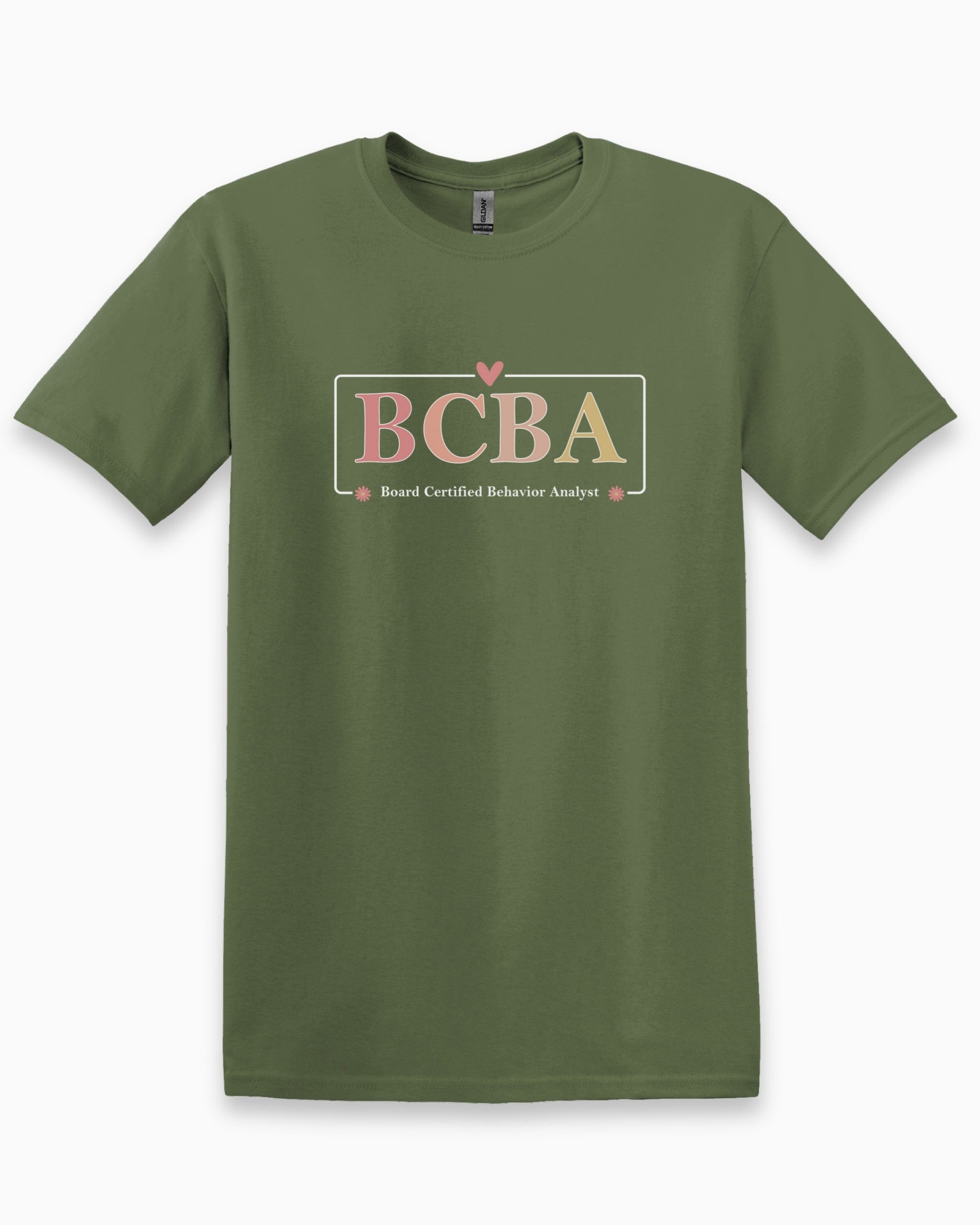 BCBA Outline Tee-Military Green-Neurodiversity, ADHD & Autism Awareness & Acceptance T-Shirt by Daily Bloom
