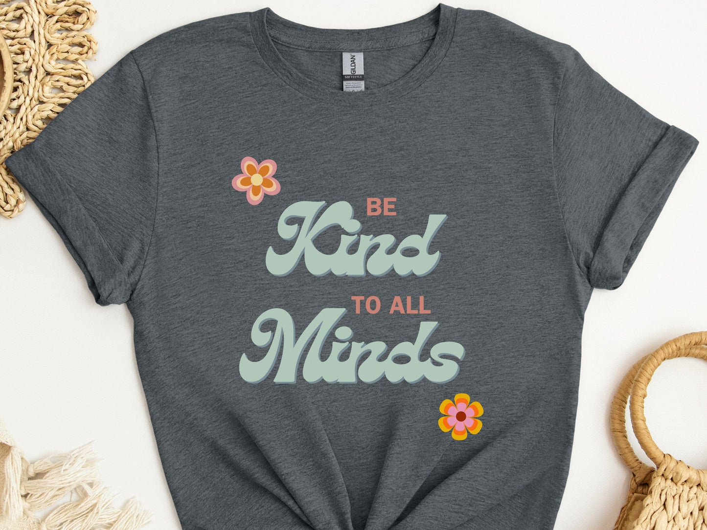 Be Kind to All Minds Tee-Dark Heather Grey-Neurodiversity, ADHD & Autism Awareness & Acceptance T-Shirt by Daily Bloom