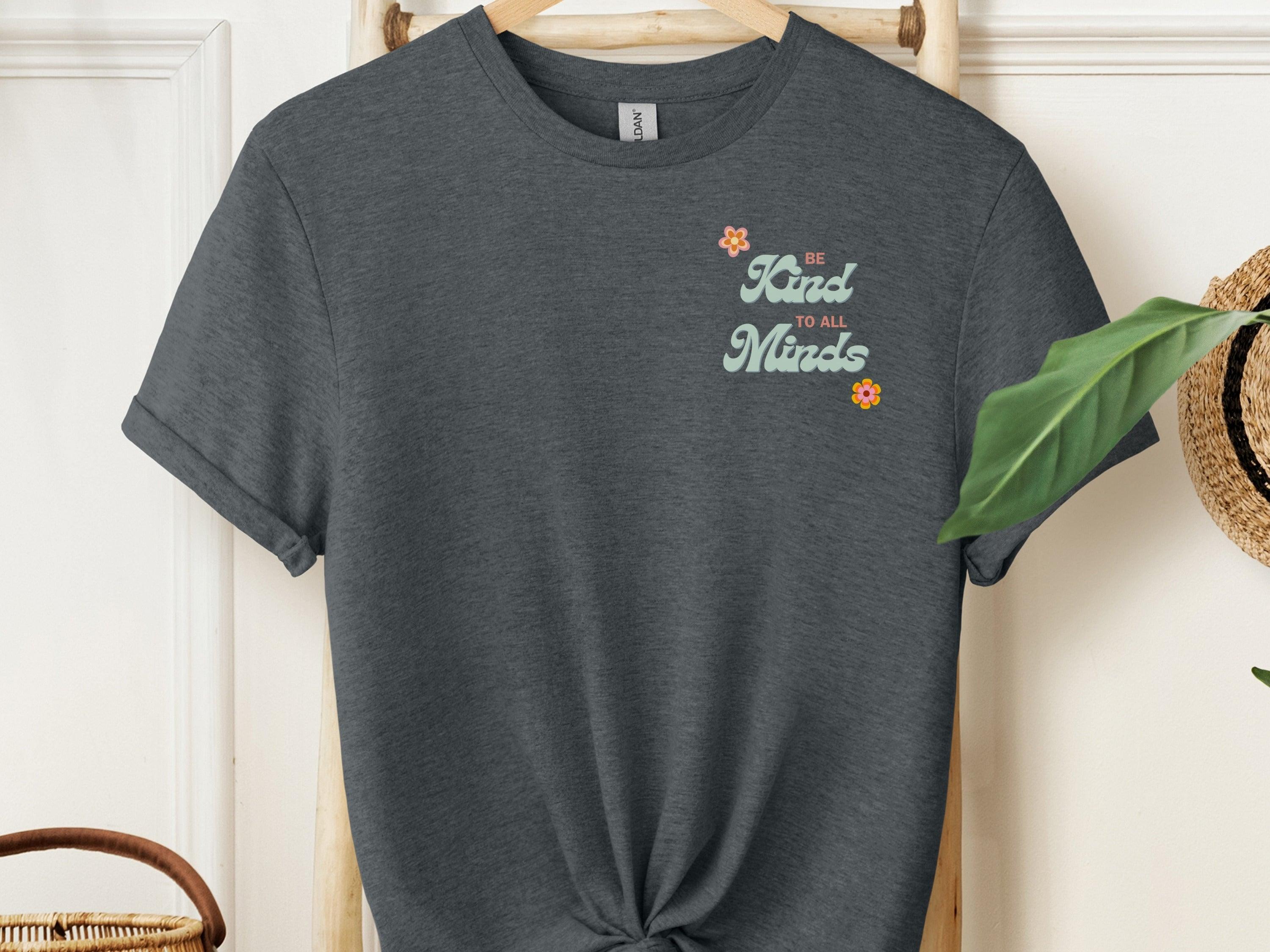 Be Kind to All Minds Tee w/ Back Print-Dark Heather Grey-Neurodiversity, ADHD & Autism Awareness & Acceptance T-Shirt by Daily Bloom