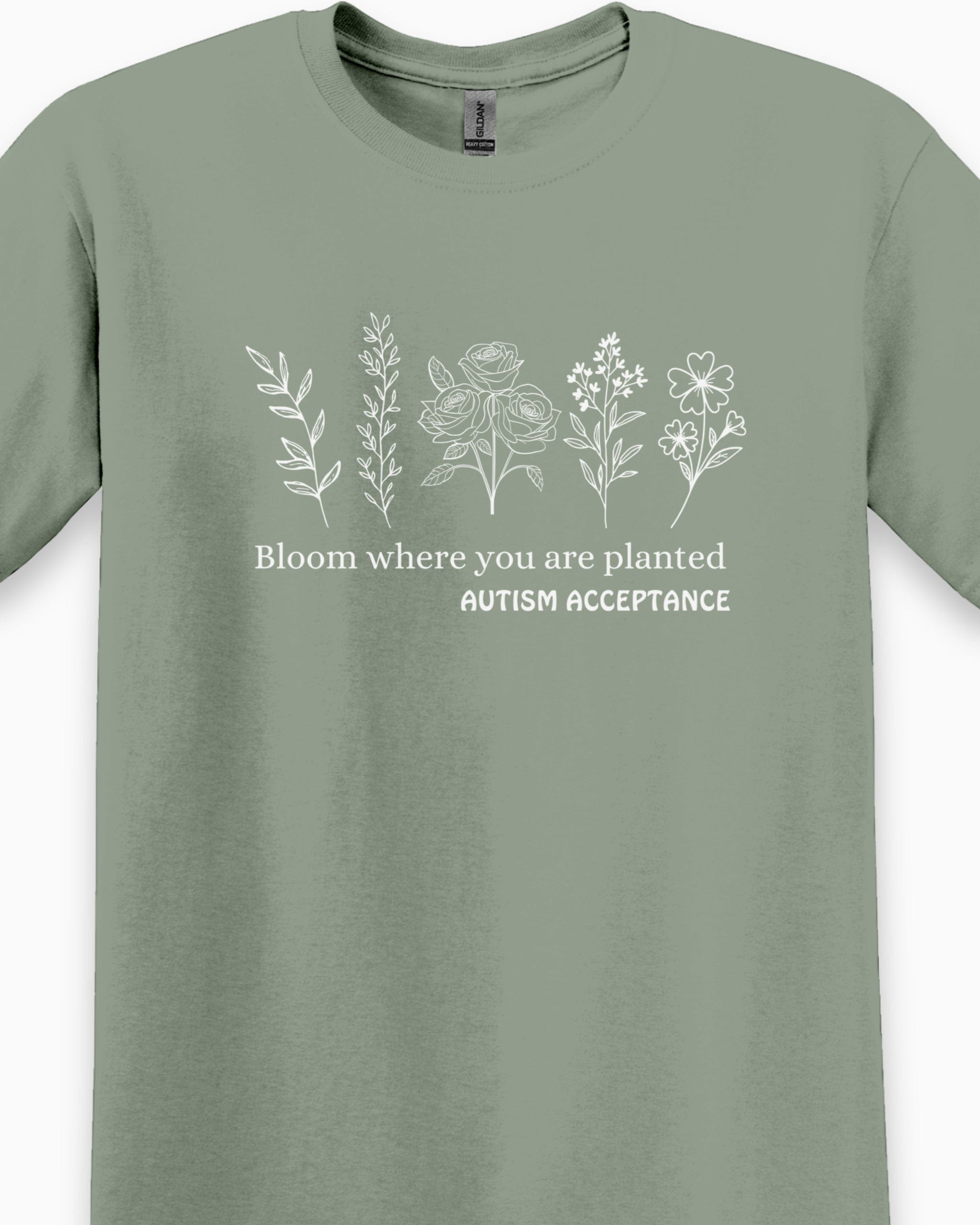 Bloom Where You Are Planted - Autism Acceptance Wildflowers Tee-Neurodiversity, ADHD & Autism Awareness & Acceptance T-Shirt by Daily Bloom