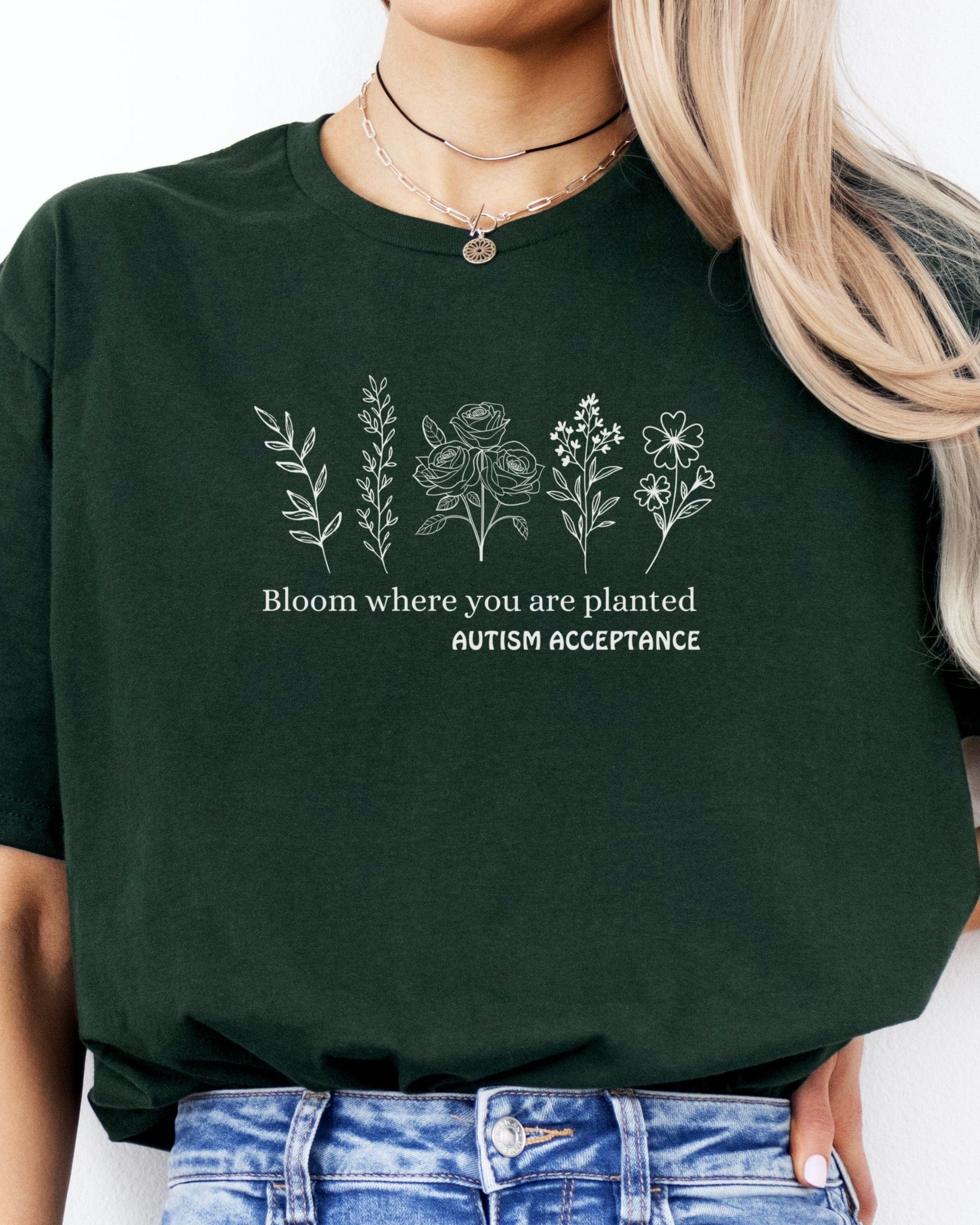 Bloom Where You Are Planted - Autism Acceptance Wildflowers Tee-Neurodiversity, ADHD & Autism Awareness & Acceptance T-Shirt by Daily Bloom