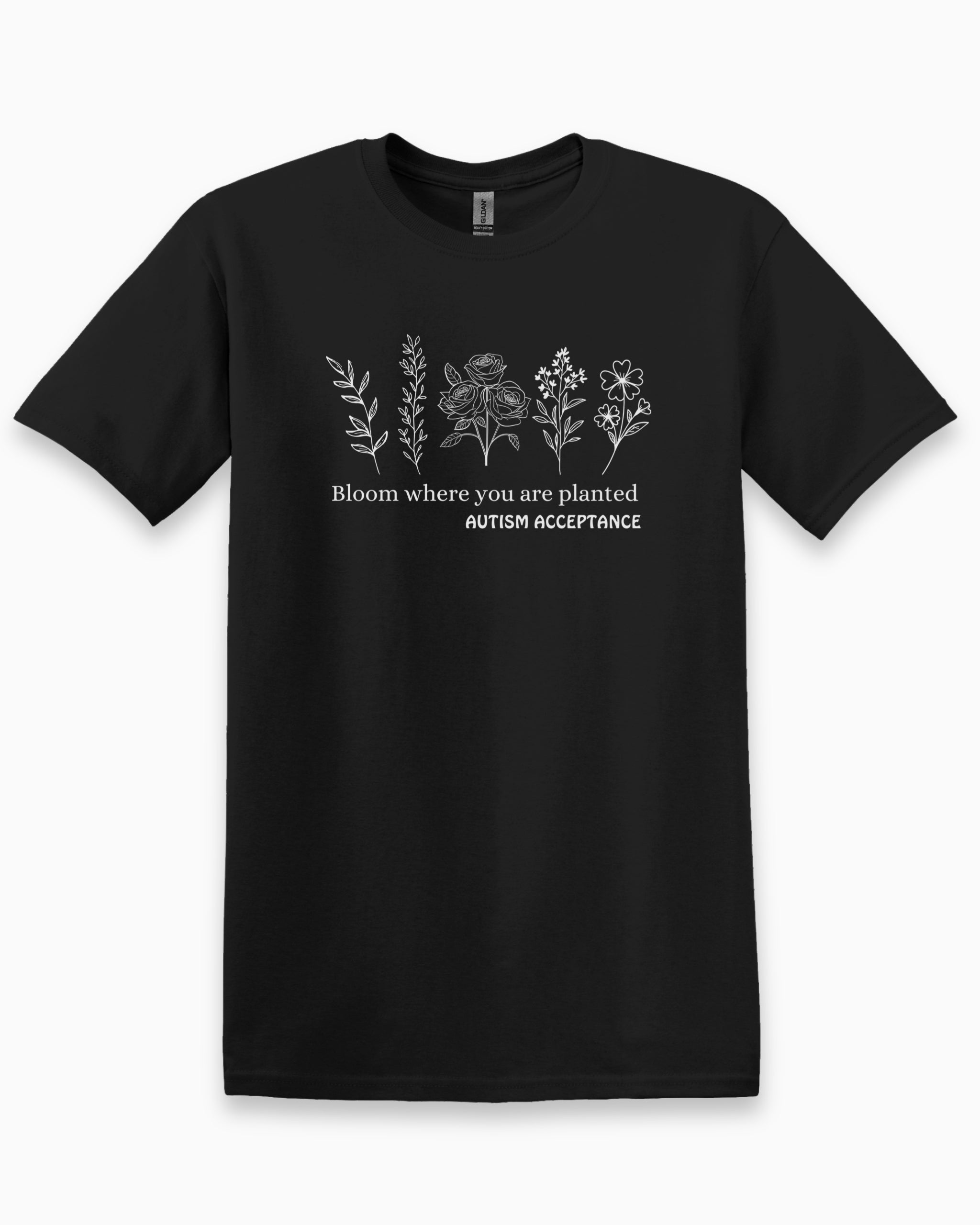 Bloom Where You Are Planted - Autism Acceptance Wildflowers Tee-Black-Neurodiversity, ADHD & Autism Awareness & Acceptance T-Shirt by Daily Bloom