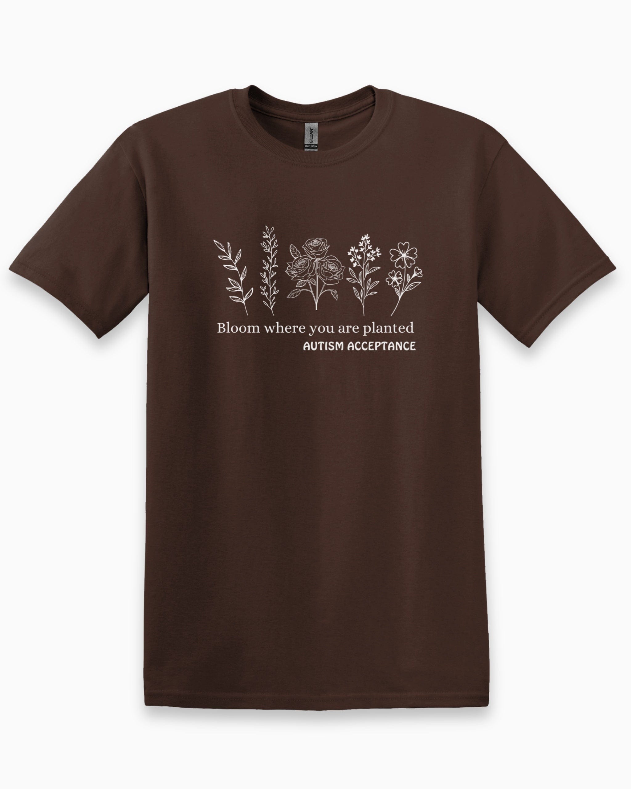 Bloom Where You Are Planted - Autism Acceptance Wildflowers Tee-Dark Chocolate-Neurodiversity, ADHD & Autism Awareness & Acceptance T-Shirt by Daily Bloom