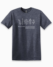 Bloom Where You Are Planted - Autism Acceptance Wildflowers Tee-Heather Navy-Neurodiversity, ADHD & Autism Awareness & Acceptance T-Shirt by Daily Bloom