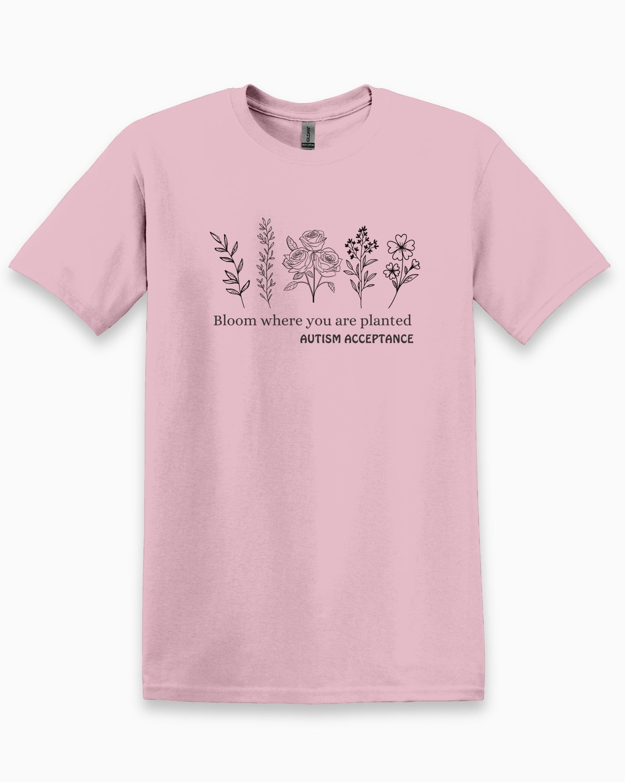Bloom Where You Are Planted - Autism Acceptance Wildflowers Tee-Light Pink-Neurodiversity, ADHD & Autism Awareness & Acceptance T-Shirt by Daily Bloom
