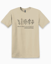 Bloom Where You Are Planted - Autism Acceptance Wildflowers Tee-Sand-Neurodiversity, ADHD & Autism Awareness & Acceptance T-Shirt by Daily Bloom