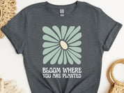 Bloom Where You Are Planted Tee-Dark Heather Grey-Neurodiversity, ADHD & Autism Awareness & Acceptance T-Shirt by Daily Bloom