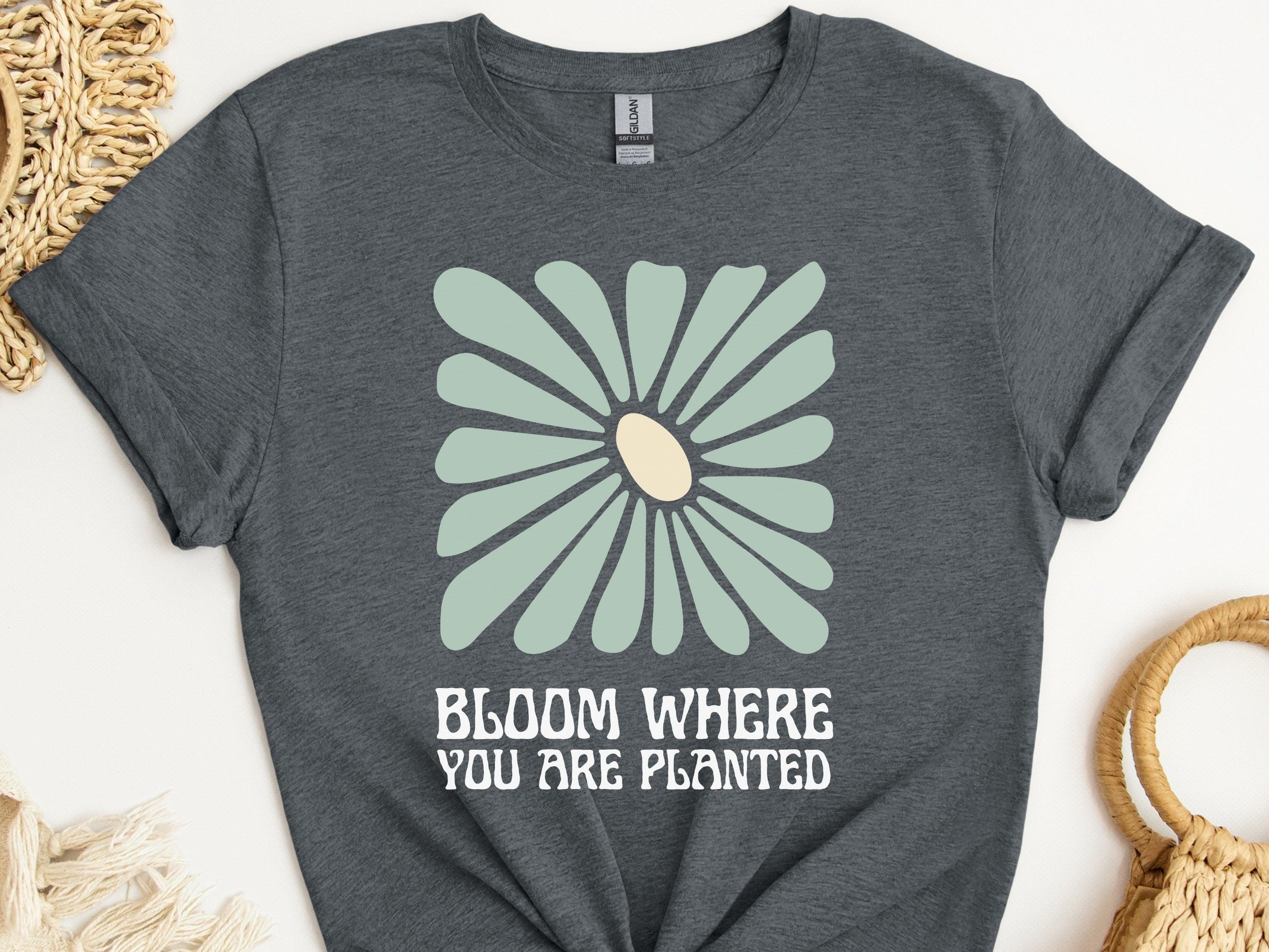 Bloom Where You Are Planted Tee-Dark Heather Grey-Neurodiversity, ADHD & Autism Awareness & Acceptance T-Shirt by Daily Bloom