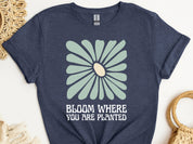 Bloom Where You Are Planted Tee-Heather Navy-Neurodiversity, ADHD & Autism Awareness & Acceptance T-Shirt by Daily Bloom